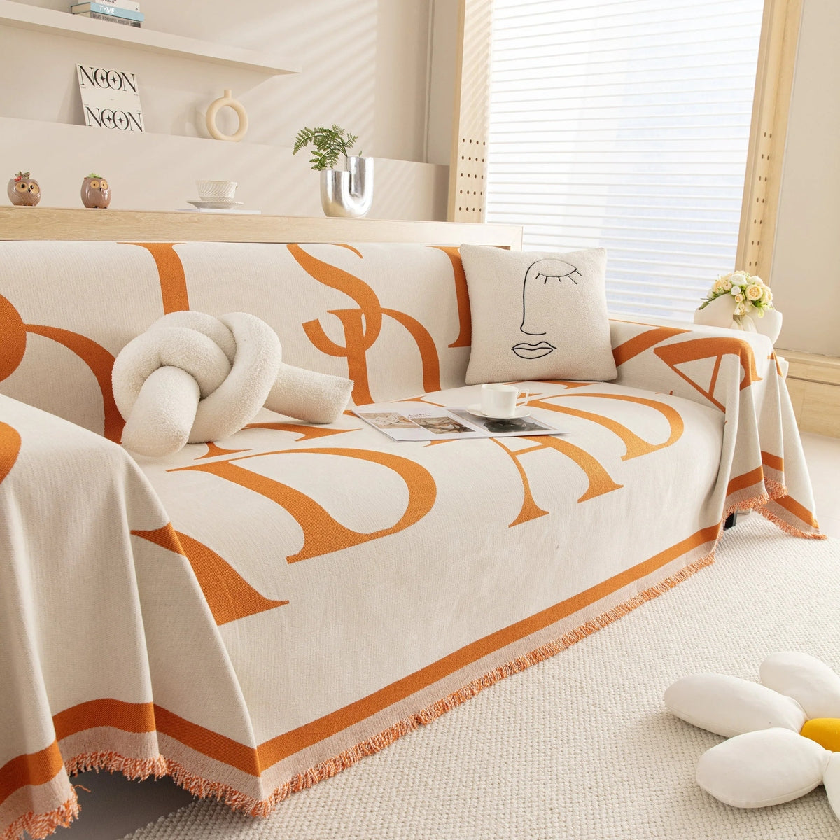 Chenille Jacquard Alphabet Sofa Blanket Cover, L Shape Sofa Cover, Reversible Couch Covers for Dogs - TaroTextile