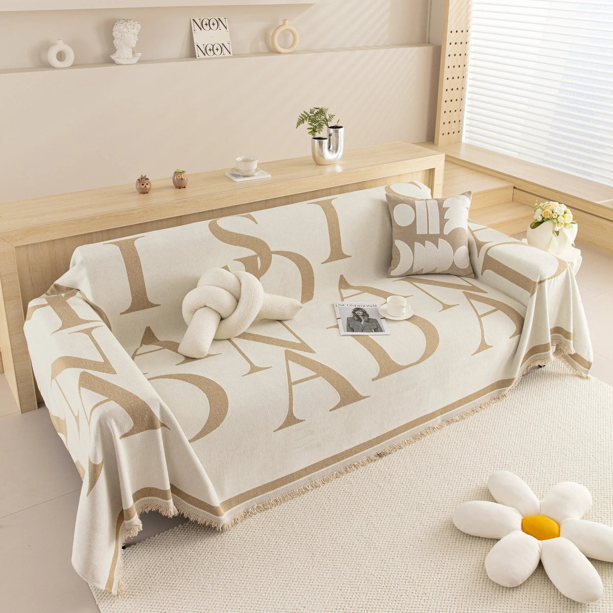 Chenille Jacquard Alphabet Sofa Blanket Cover, L Shape Sofa Cover, Reversible Couch Covers for Dogs - TaroTextile