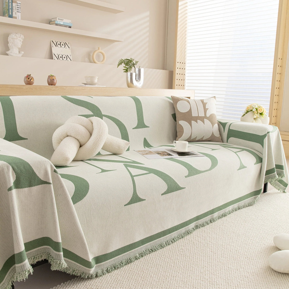 Chenille Jacquard Alphabet Sofa Blanket Cover, L Shape Sofa Cover, Reversible Couch Covers for Dogs - TaroTextile