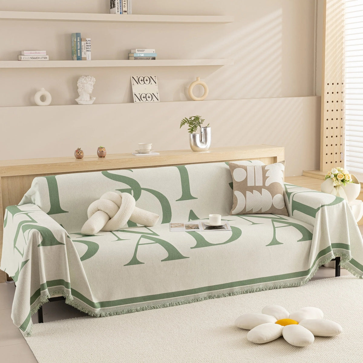 Chenille Jacquard Alphabet Sofa Blanket Cover, L Shape Sofa Cover, Reversible Couch Covers for Dogs - TaroTextile