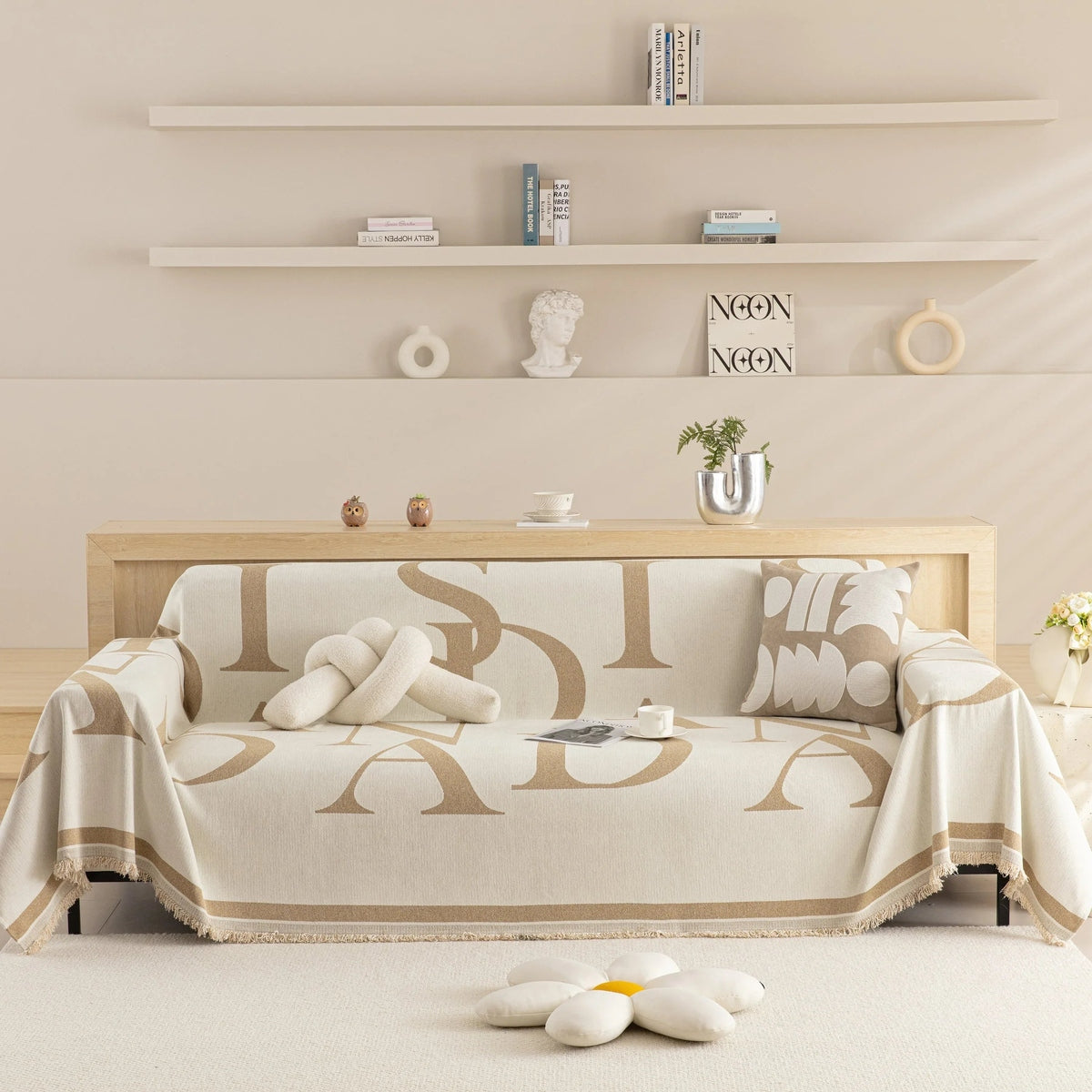 Chenille Jacquard Alphabet Sofa Blanket Cover, L Shape Sofa Cover, Reversible Couch Covers for Dogs - TaroTextile