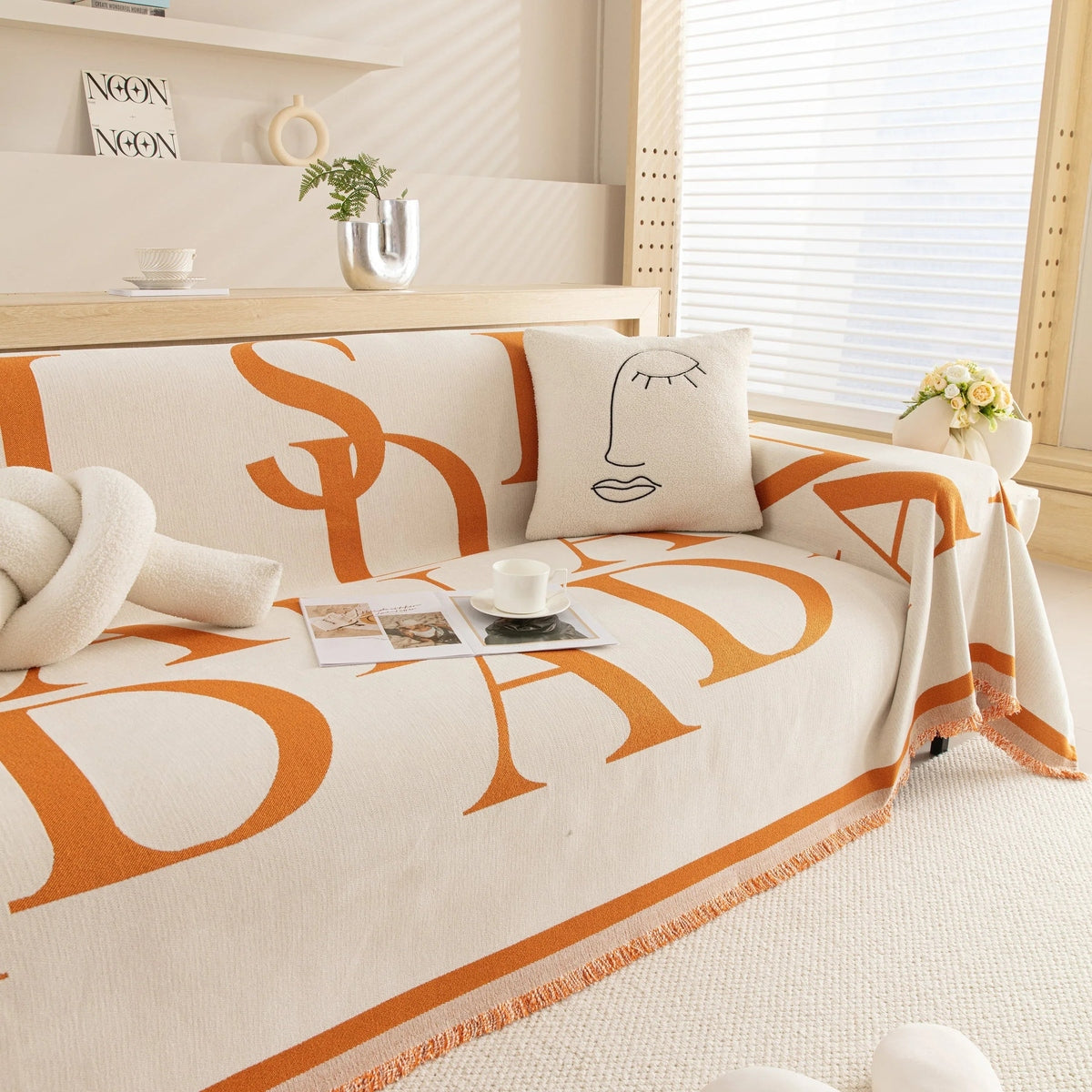 Chenille Jacquard Alphabet Sofa Blanket Cover, L Shape Sofa Cover, Reversible Couch Covers for Dogs - TaroTextile