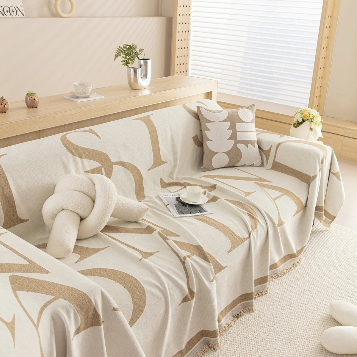 Chenille Jacquard Alphabet Sofa Blanket Cover, L Shape Sofa Cover, Reversible Couch Covers for Dogs - TaroTextile