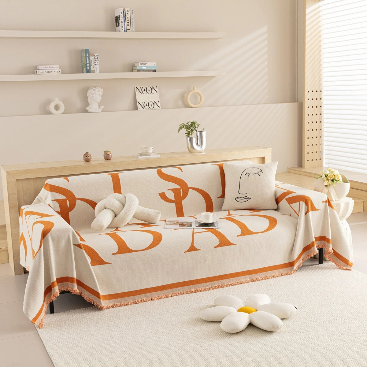 Chenille Jacquard Alphabet Sofa Blanket Cover, L Shape Sofa Cover, Reversible Couch Covers for Dogs - TaroTextile