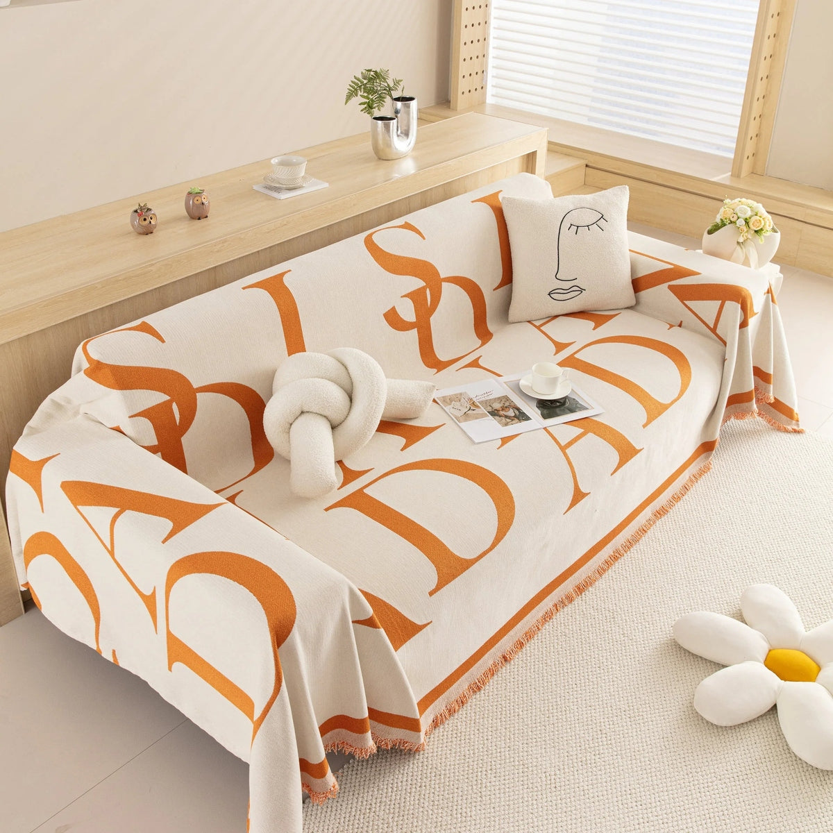 Chenille Jacquard Alphabet Sofa Blanket Cover, L Shape Sofa Cover, Reversible Couch Covers for Dogs - TaroTextile