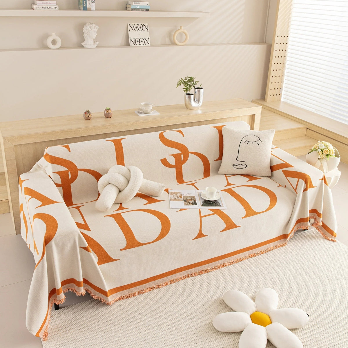 Chenille Jacquard Alphabet Sofa Blanket Cover, L Shape Sofa Cover, Reversible Couch Covers for Dogs - TaroTextile