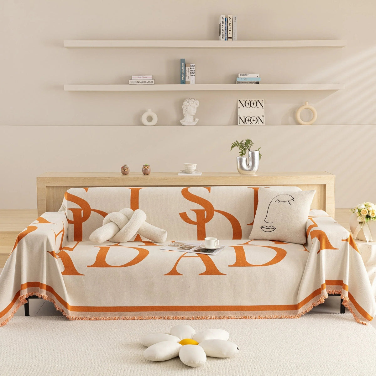 Chenille Jacquard Alphabet Sofa Blanket Cover, L Shape Sofa Cover, Reversible Couch Covers for Dogs - TaroTextile