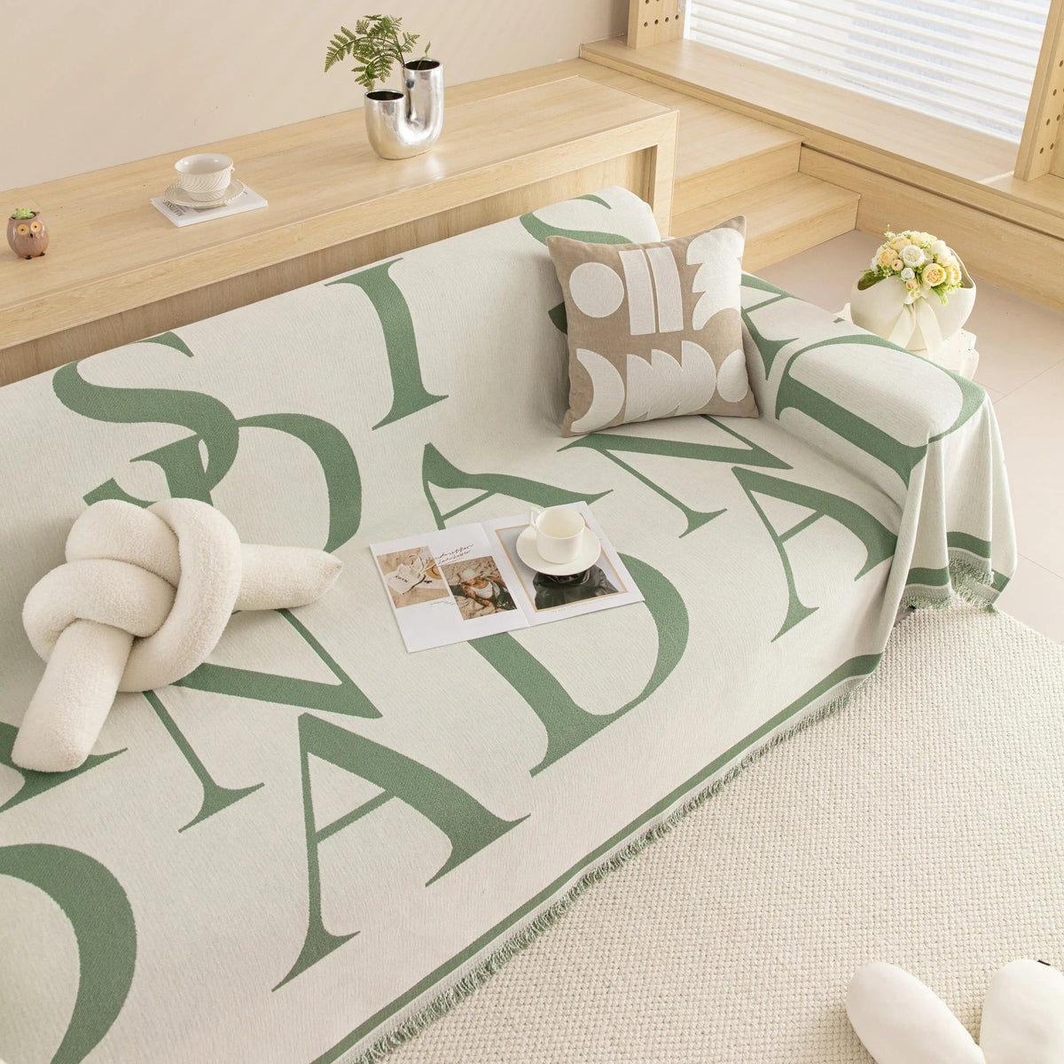 Chenille Jacquard Alphabet Sofa Blanket Cover, L Shape Sofa Cover, Reversible Couch Covers for Dogs - TaroTextile