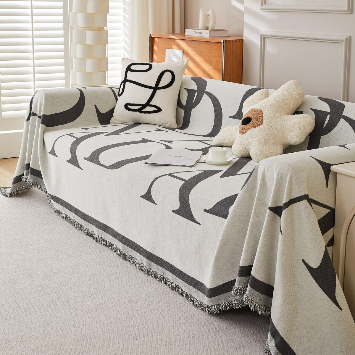 Chenille Jacquard Alphabet Sofa Blanket Cover, L Shape Sofa Cover, Reversible Couch Covers for Dogs - TaroTextile