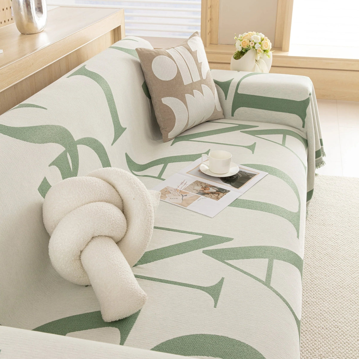 Chenille Jacquard Alphabet Sofa Blanket Cover, L Shape Sofa Cover, Reversible Couch Covers for Dogs - TaroTextile