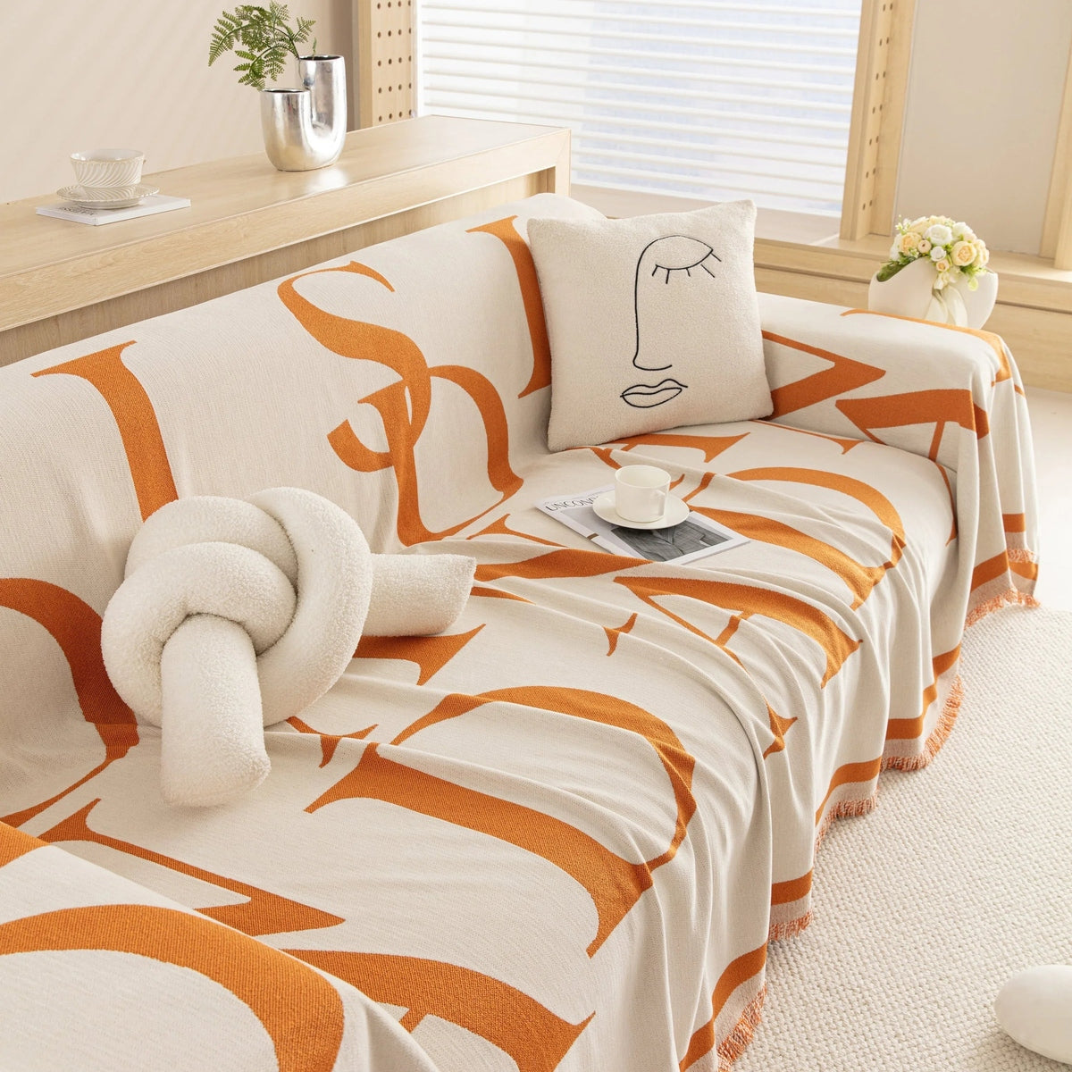 Chenille Jacquard Alphabet Sofa Blanket Cover, L Shape Sofa Cover, Reversible Couch Covers for Dogs - TaroTextile