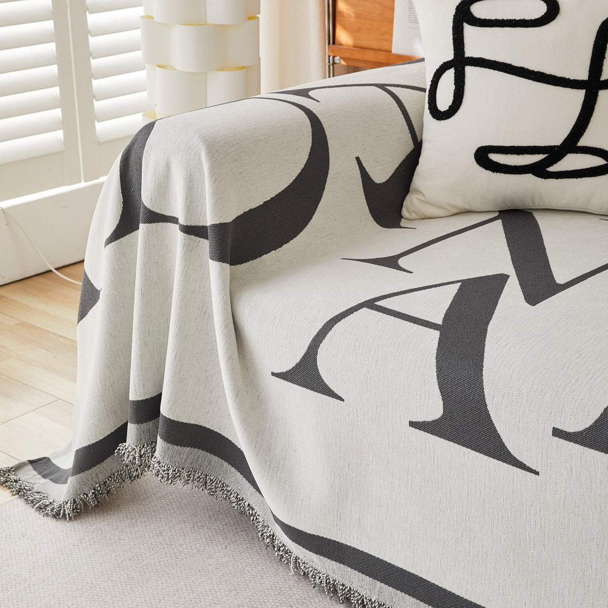 Chenille Jacquard Alphabet Sofa Blanket Cover, L Shape Sofa Cover, Reversible Couch Covers for Dogs - TaroTextile