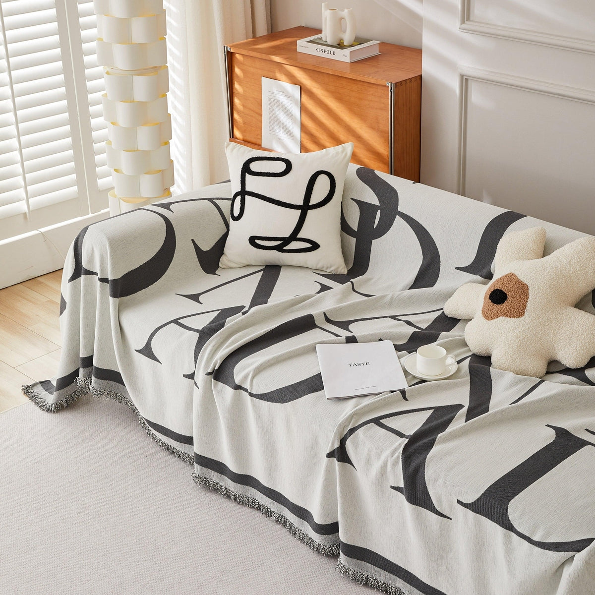 Chenille Jacquard Alphabet Sofa Blanket Cover, L Shape Sofa Cover, Reversible Couch Covers for Dogs - TaroTextile