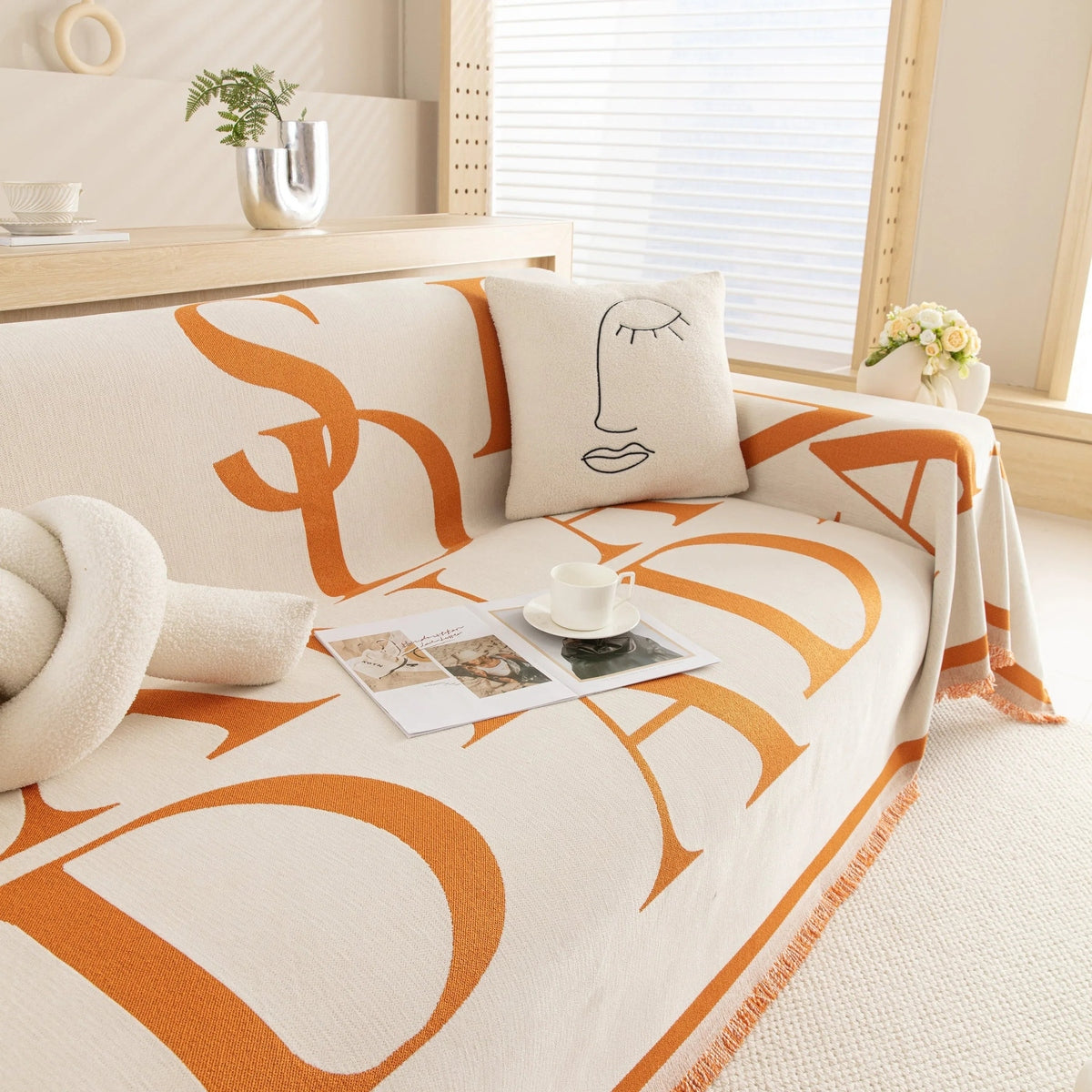 Chenille Jacquard Alphabet Sofa Blanket Cover, L Shape Sofa Cover, Reversible Couch Covers for Dogs - TaroTextile