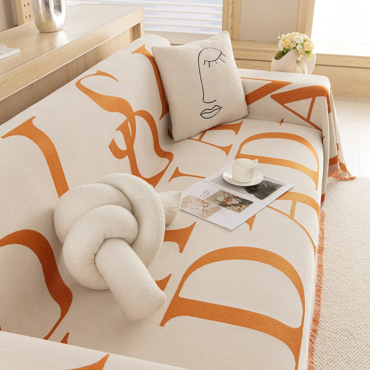 Chenille Jacquard Alphabet Sofa Blanket Cover, L Shape Sofa Cover, Reversible Couch Covers for Dogs - TaroTextile