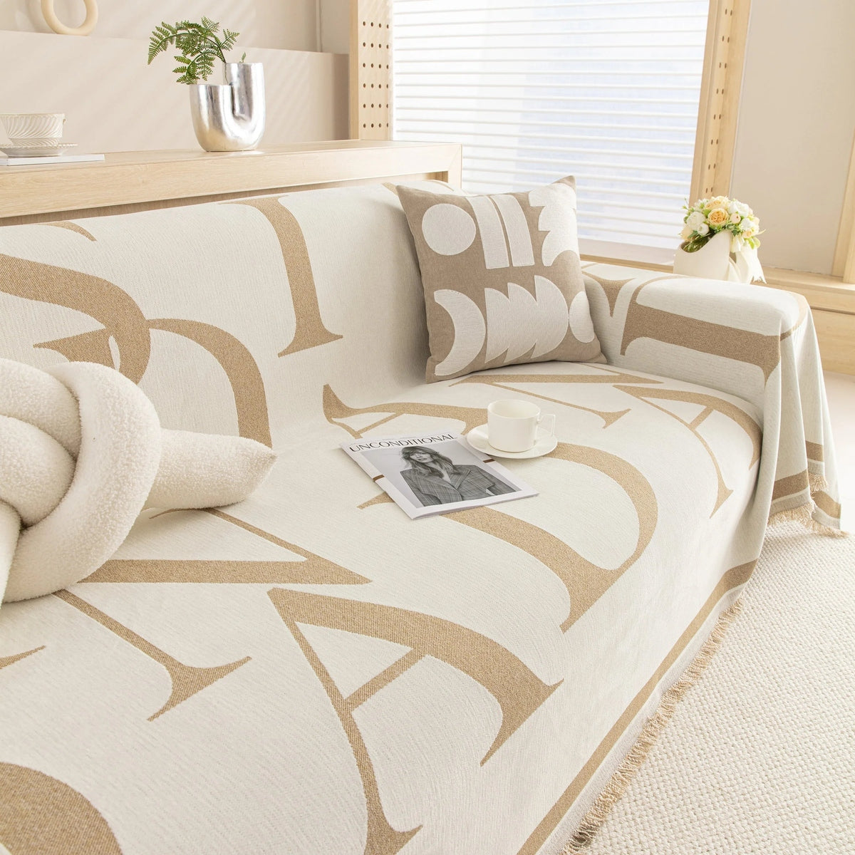 Chenille Jacquard Alphabet Sofa Blanket Cover, L Shape Sofa Cover, Reversible Couch Covers for Dogs - TaroTextile