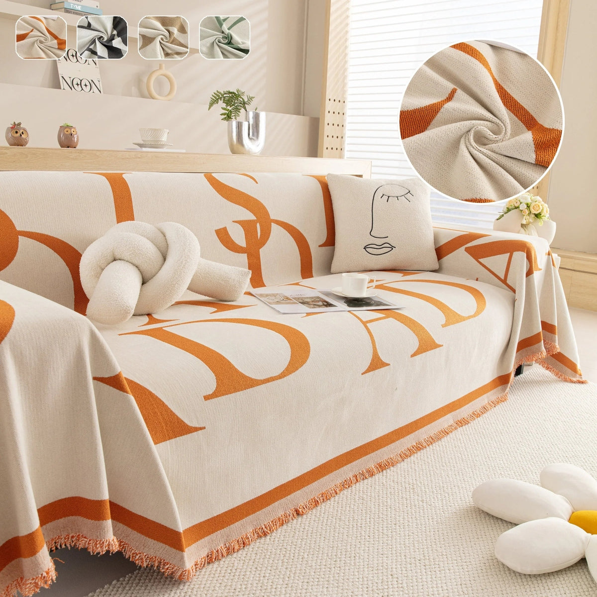 Chenille Jacquard Alphabet Sofa Blanket Cover, L Shape Sofa Cover, Reversible Couch Covers for Dogs - TaroTextile