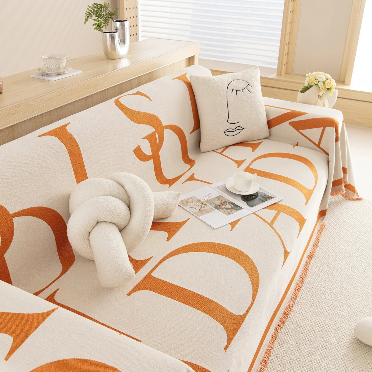 Chenille Jacquard Alphabet Sofa Blanket Cover, L Shape Sofa Cover, Reversible Couch Covers for Dogs - TaroTextile