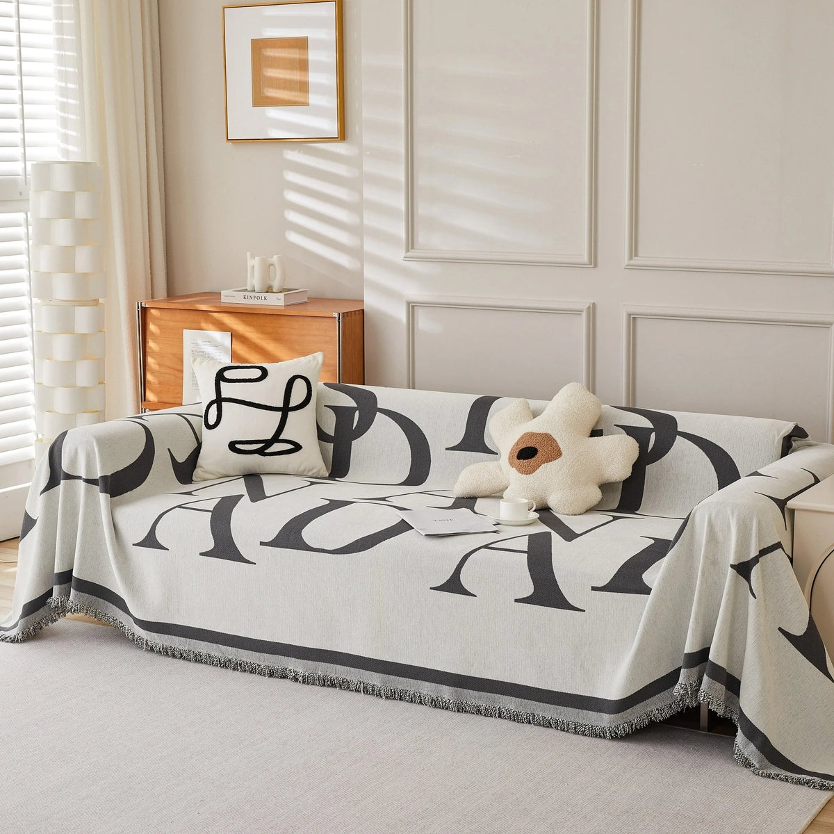 Chenille Jacquard Alphabet Sofa Blanket Cover, L Shape Sofa Cover, Reversible Couch Covers for Dogs - TaroTextile