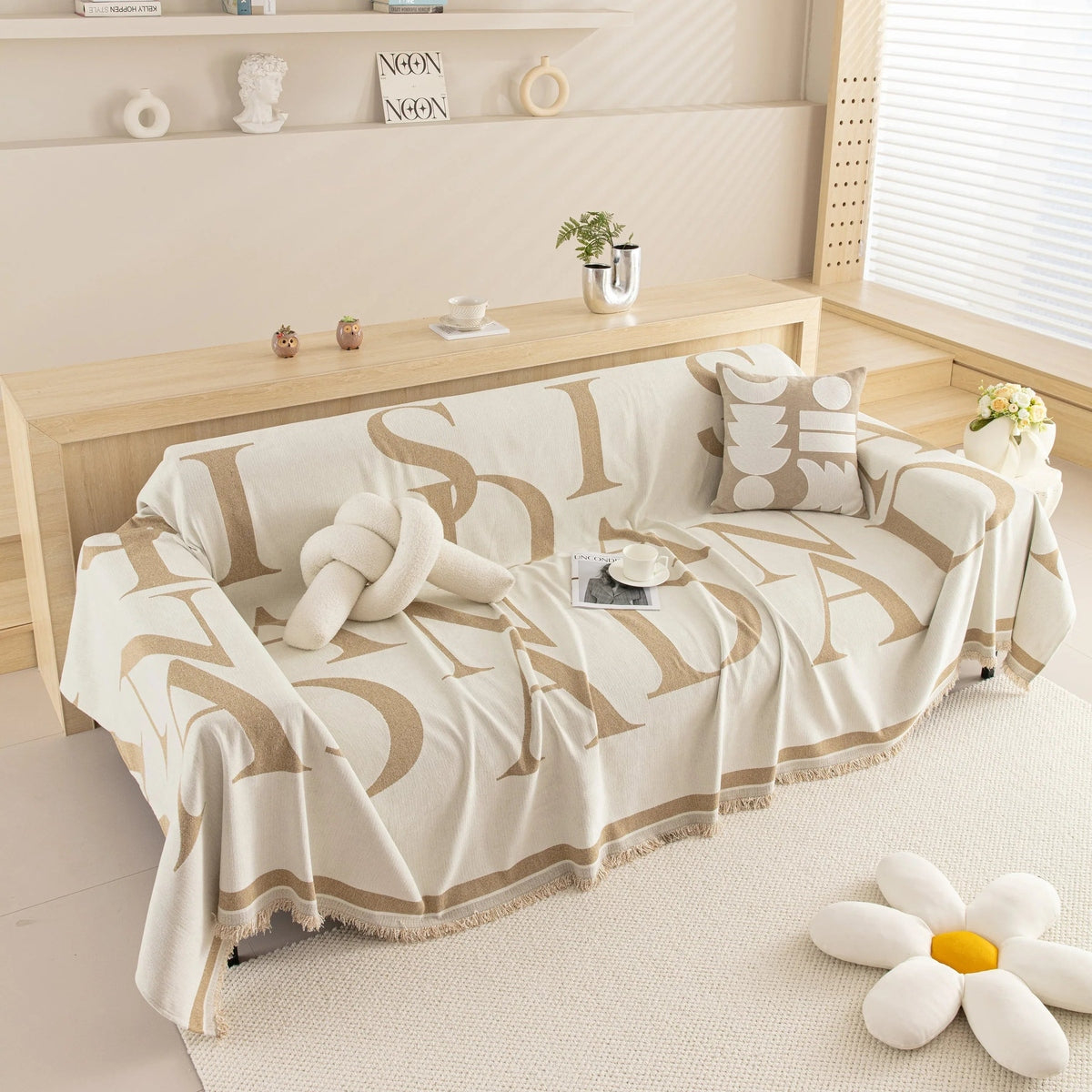 Chenille Jacquard Alphabet Sofa Blanket Cover, L Shape Sofa Cover, Reversible Couch Covers for Dogs - TaroTextile