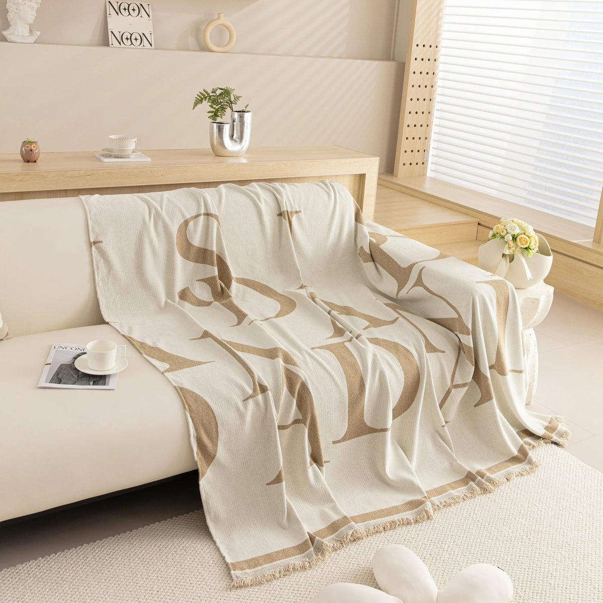 Chenille Jacquard Alphabet Sofa Blanket Cover, L Shape Sofa Cover, Reversible Couch Covers for Dogs - TaroTextile