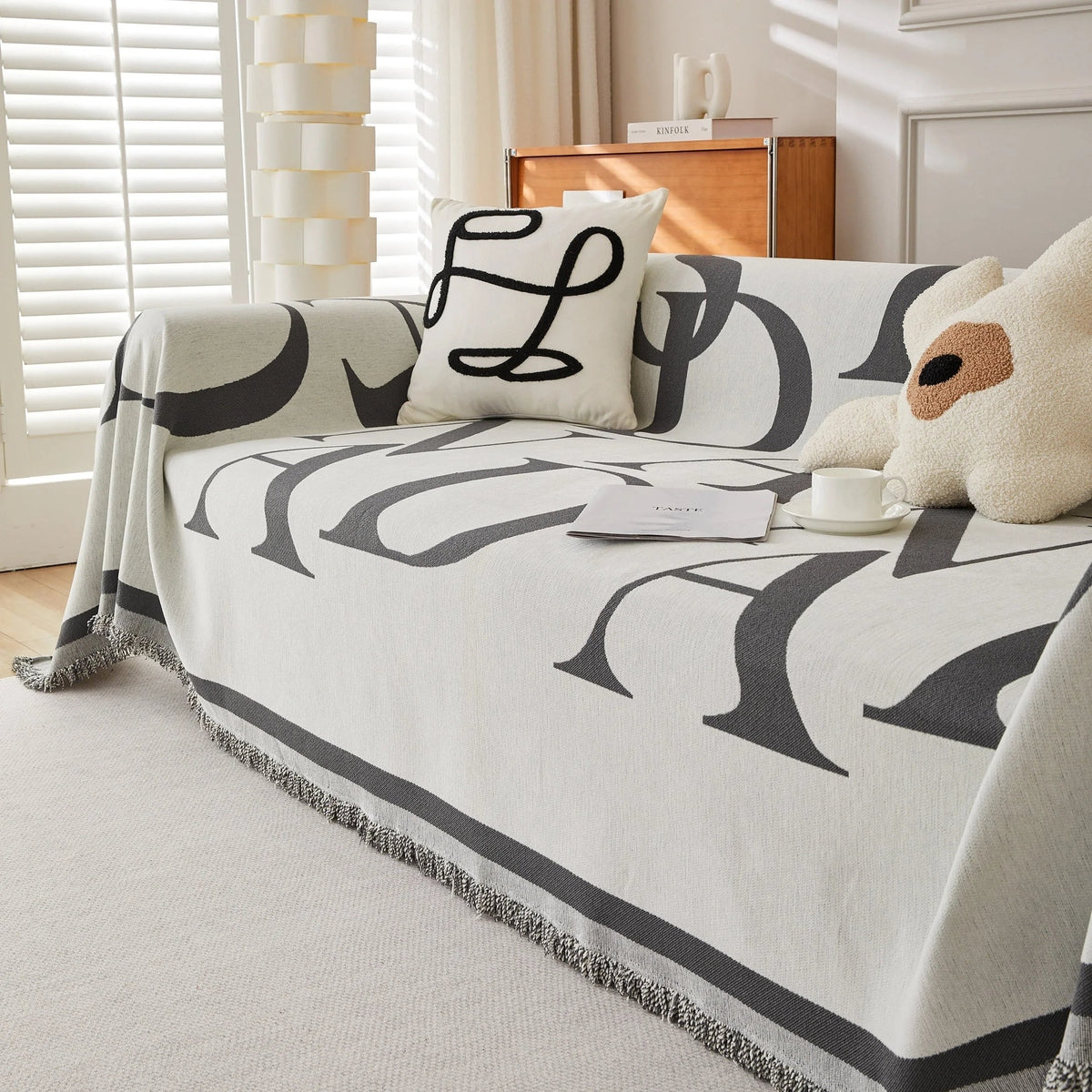 Chenille Jacquard Alphabet Sofa Blanket Cover, L Shape Sofa Cover, Reversible Couch Covers for Dogs - TaroTextile