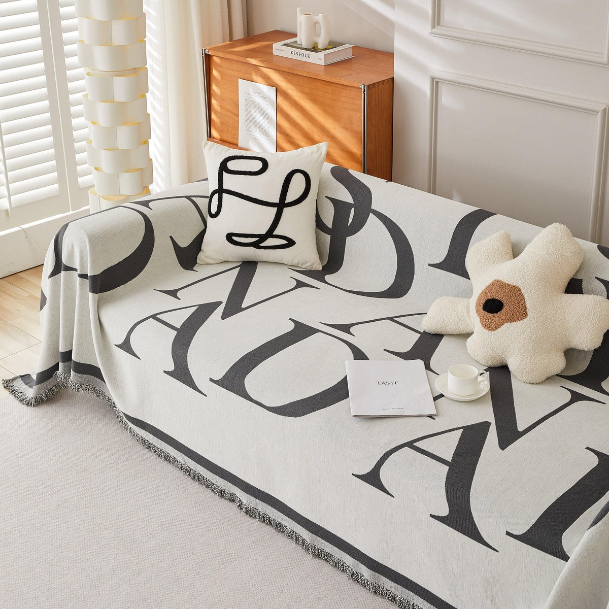 Chenille Jacquard Alphabet Sofa Blanket Cover, L Shape Sofa Cover, Reversible Couch Covers for Dogs - TaroTextile