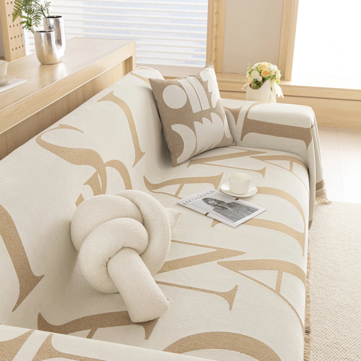 Chenille Jacquard Alphabet Sofa Blanket Cover, L Shape Sofa Cover, Reversible Couch Covers for Dogs - TaroTextile