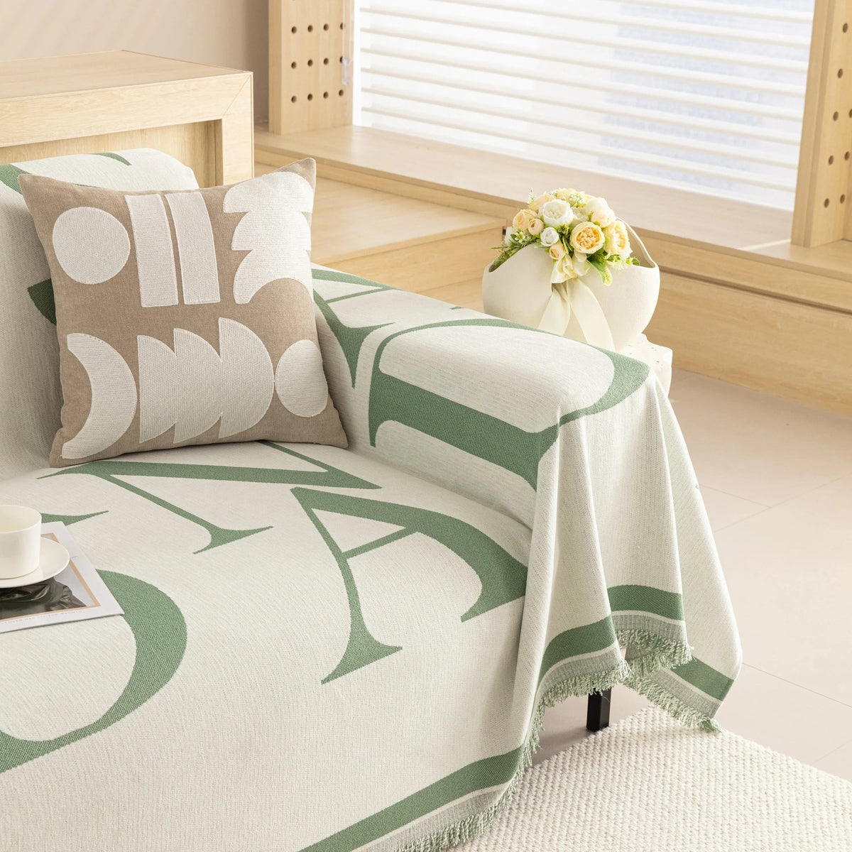 Chenille Jacquard Alphabet Sofa Blanket Cover, L Shape Sofa Cover, Reversible Couch Covers for Dogs - TaroTextile