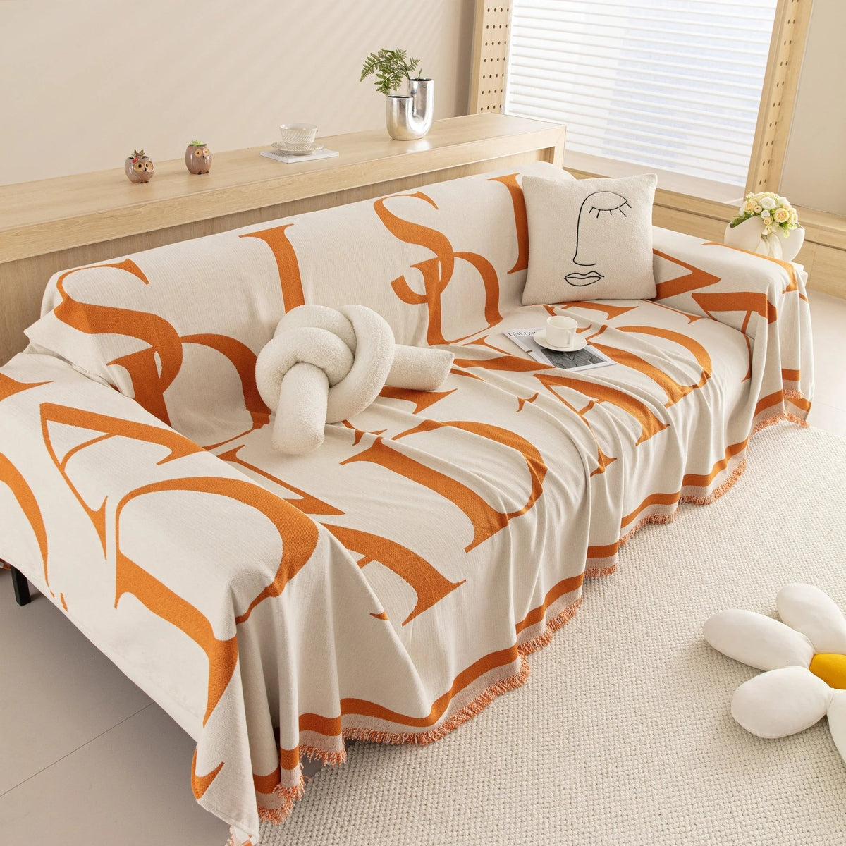 Chenille Jacquard Alphabet Sofa Blanket Cover, L Shape Sofa Cover, Reversible Couch Covers for Dogs - TaroTextile