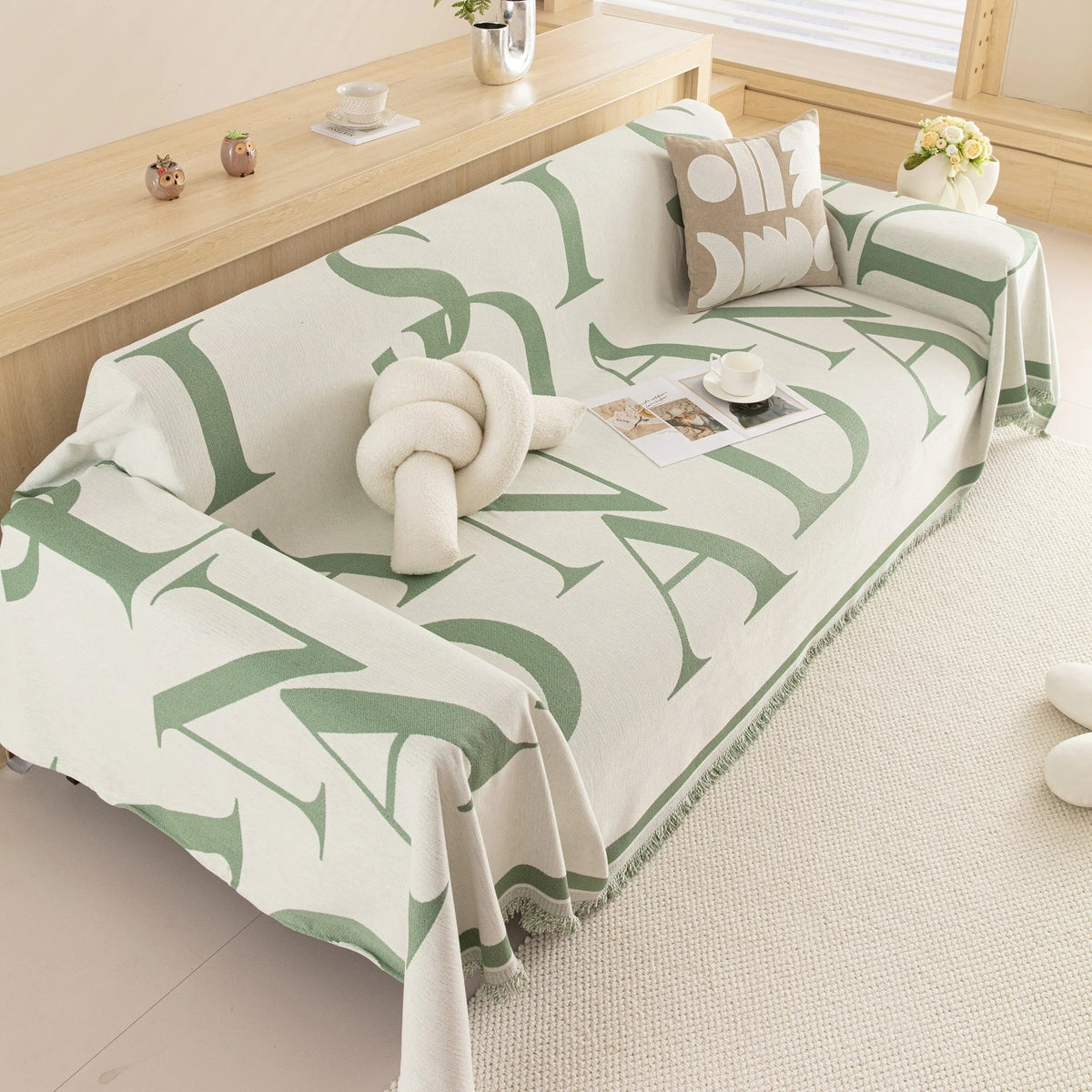 Chenille Jacquard Alphabet Sofa Blanket Cover, L Shape Sofa Cover, Reversible Couch Covers for Dogs - TaroTextile