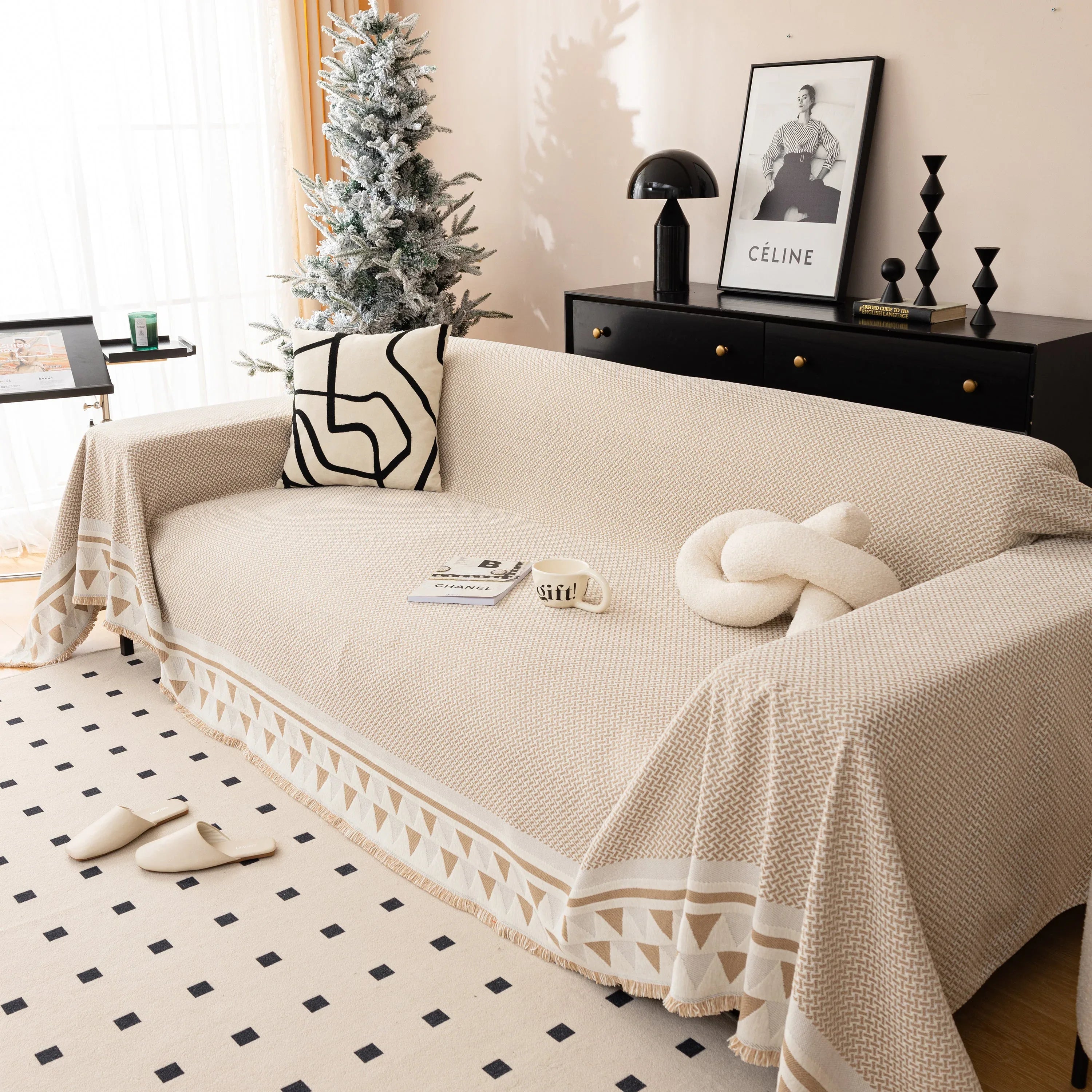 Chenille Jacquard Sofa Throw Blanket Cover Soft Polyester Weave Couch Throw Cover for Pets Dog Kids - TaroTextile