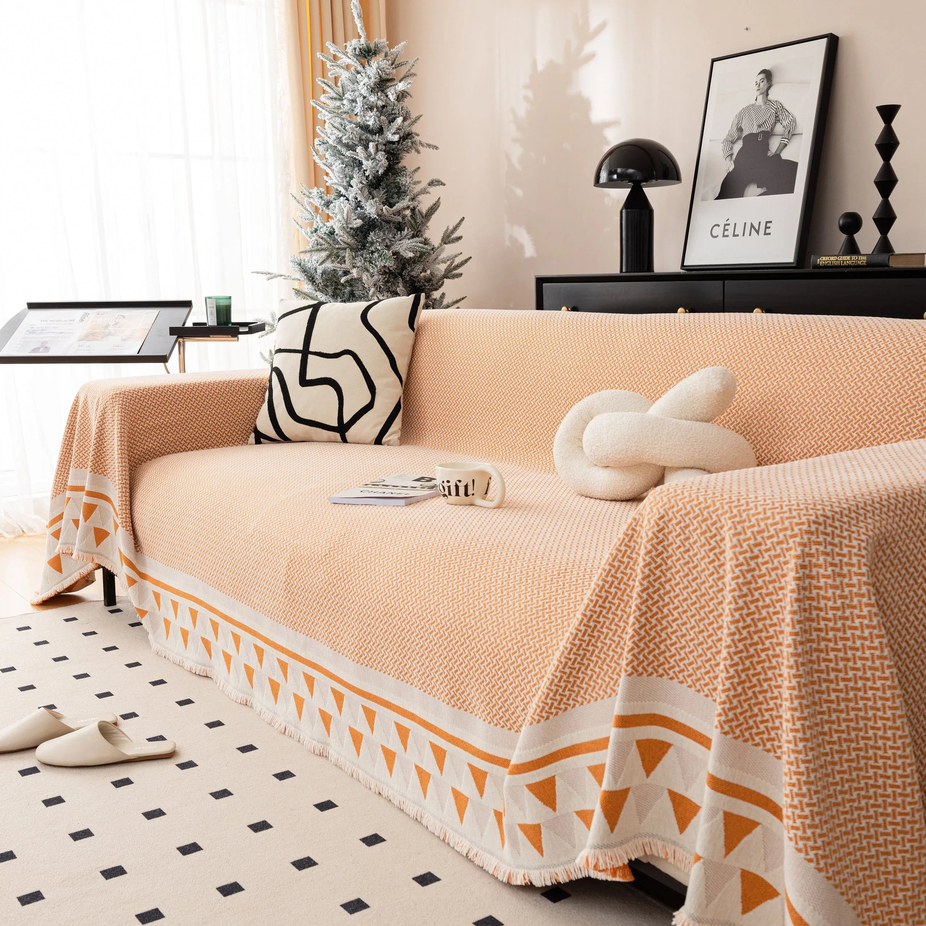 Chenille Jacquard Sofa Throw Blanket Cover Soft Polyester Weave Couch Throw Cover for Pets Dog Kids - TaroTextile