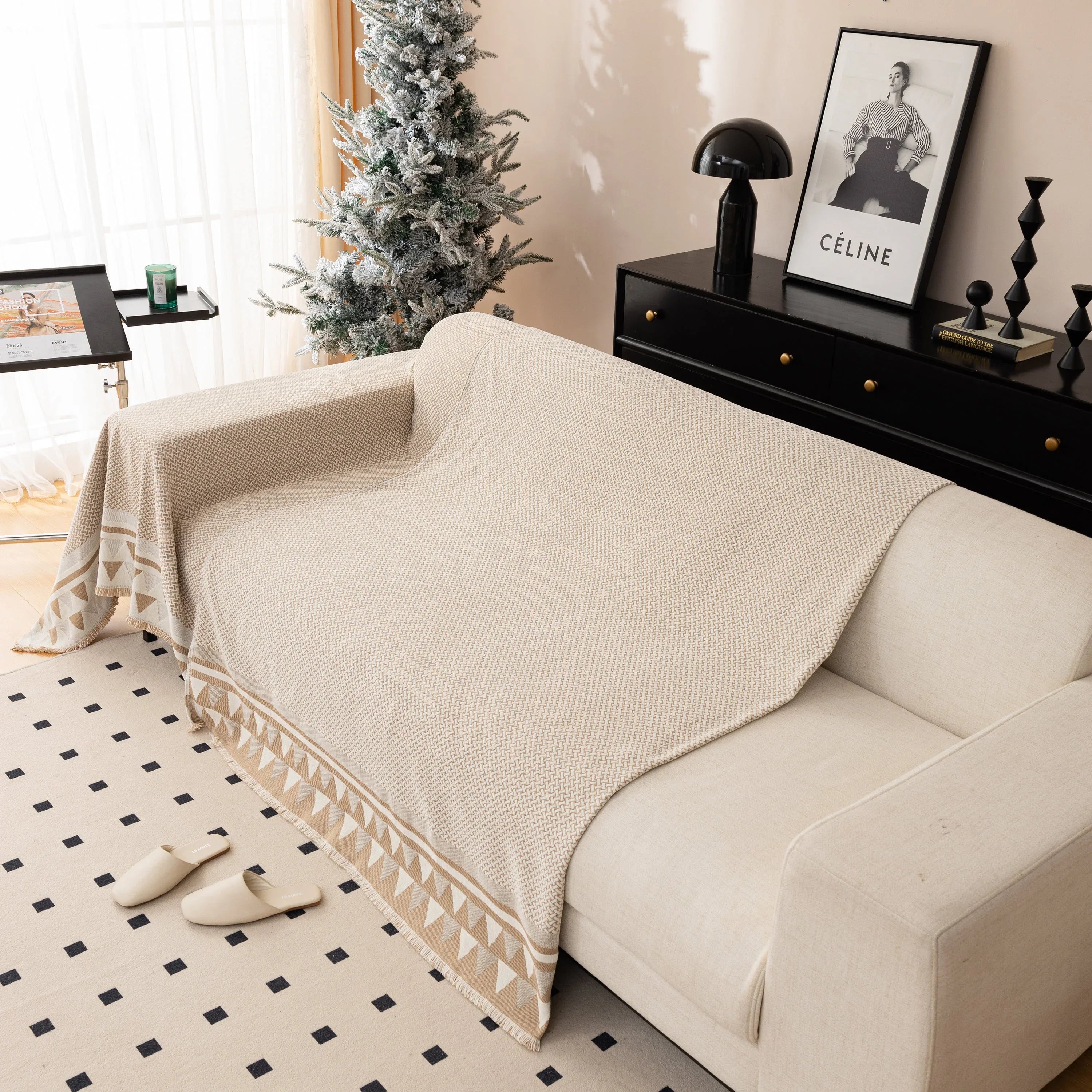 Chenille Jacquard Sofa Throw Blanket Cover Soft Polyester Weave Couch Throw Cover for Pets Dog Kids - TaroTextile