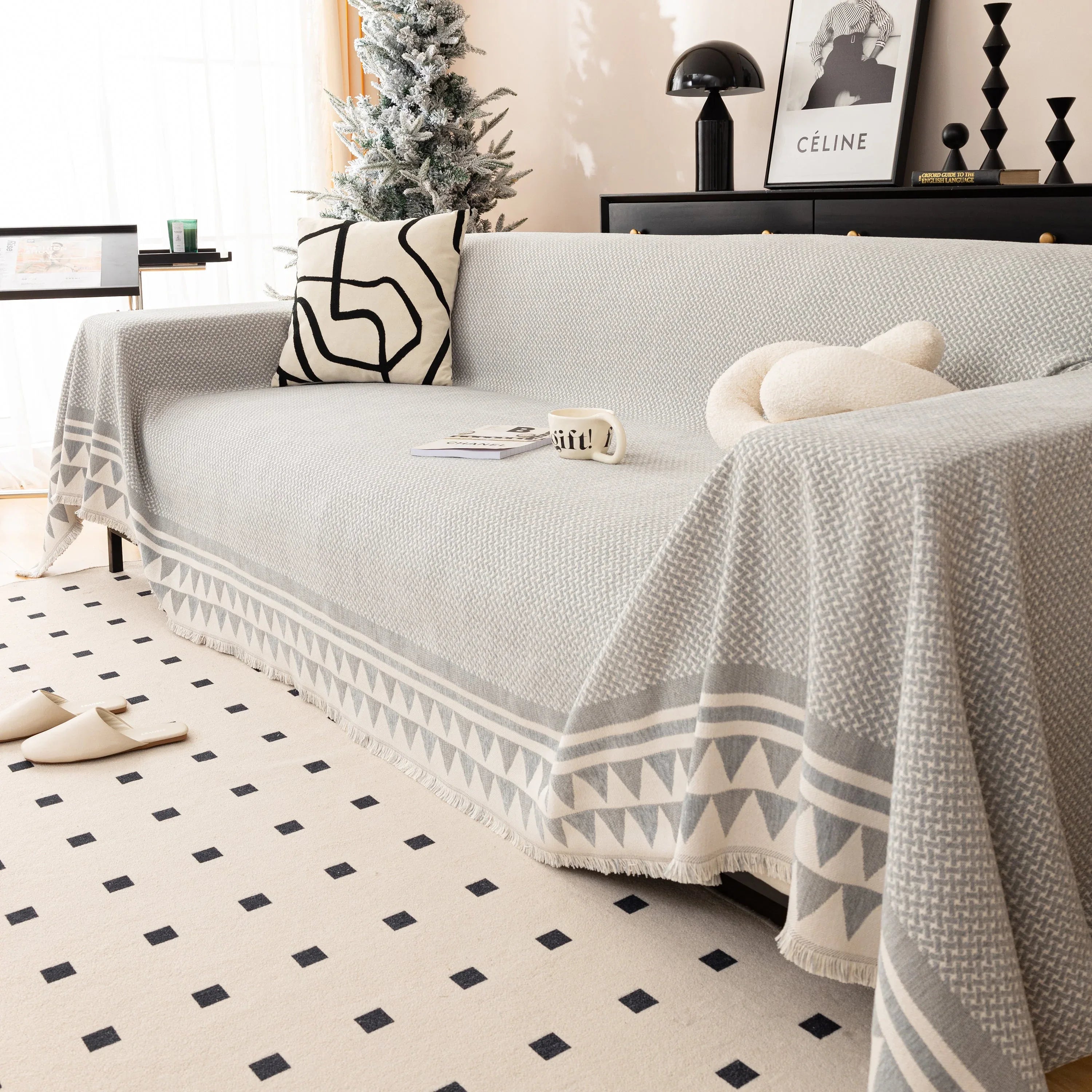 Chenille Jacquard Sofa Throw Blanket Cover Soft Polyester Weave Couch Throw Cover for Pets Dog Kids - TaroTextile