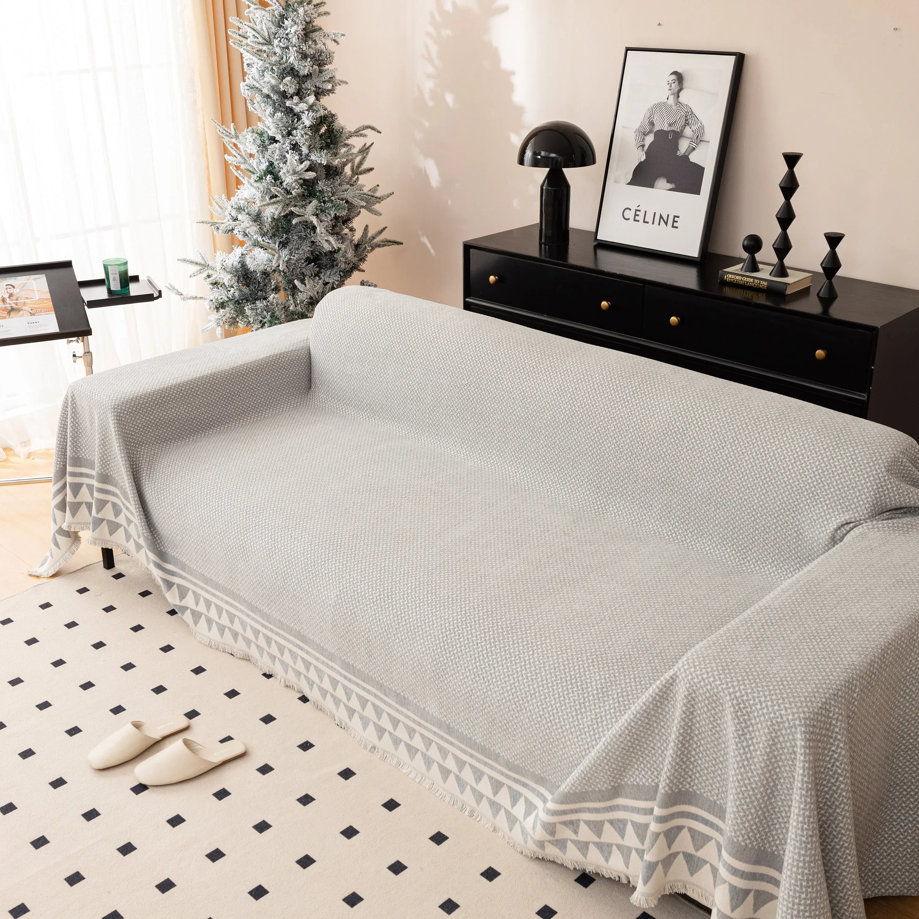 Chenille Jacquard Sofa Throw Blanket Cover Soft Polyester Weave Couch Throw Cover for Pets Dog Kids - TaroTextile