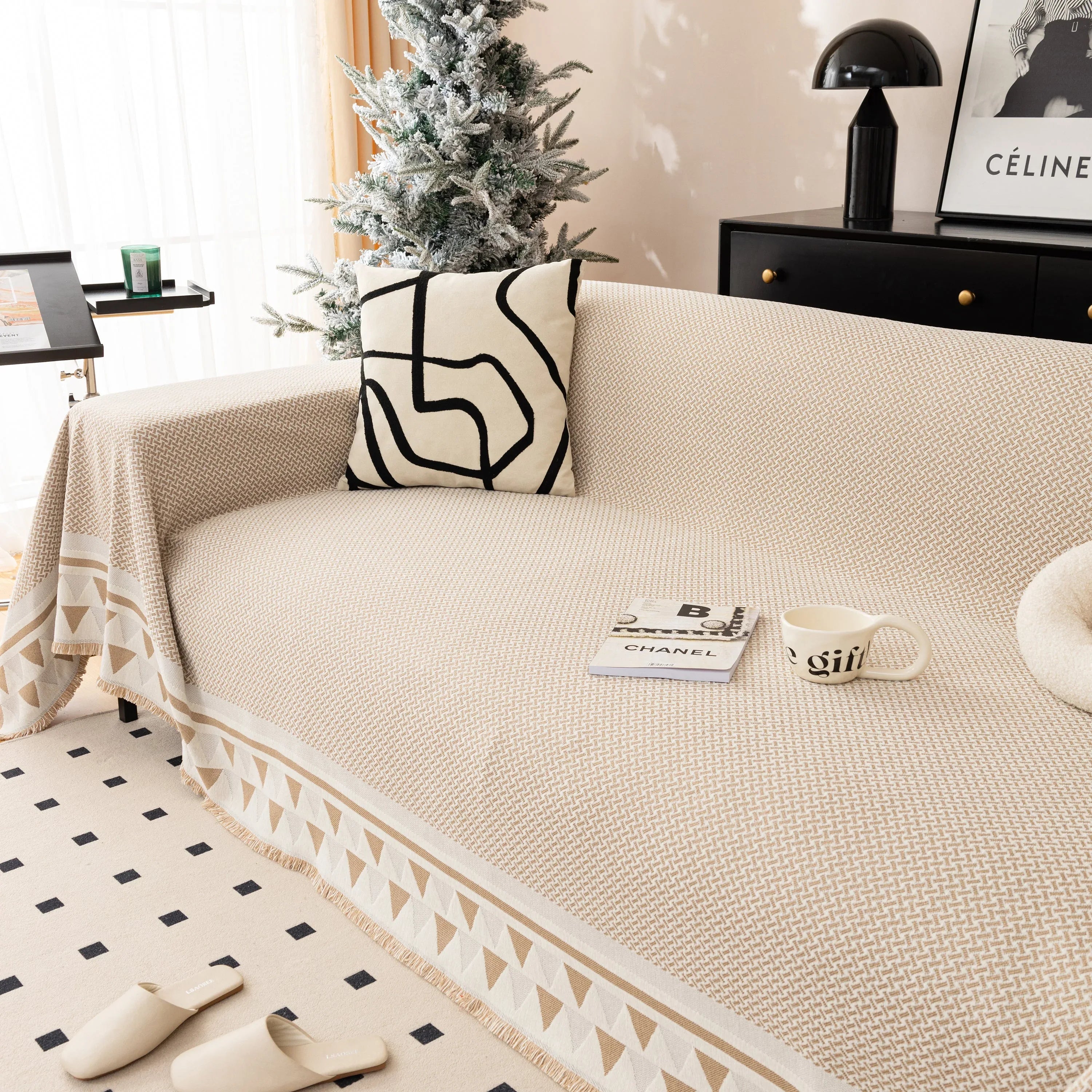 Chenille Jacquard Sofa Throw Blanket Cover Soft Polyester Weave Couch Throw Cover for Pets Dog Kids - TaroTextile