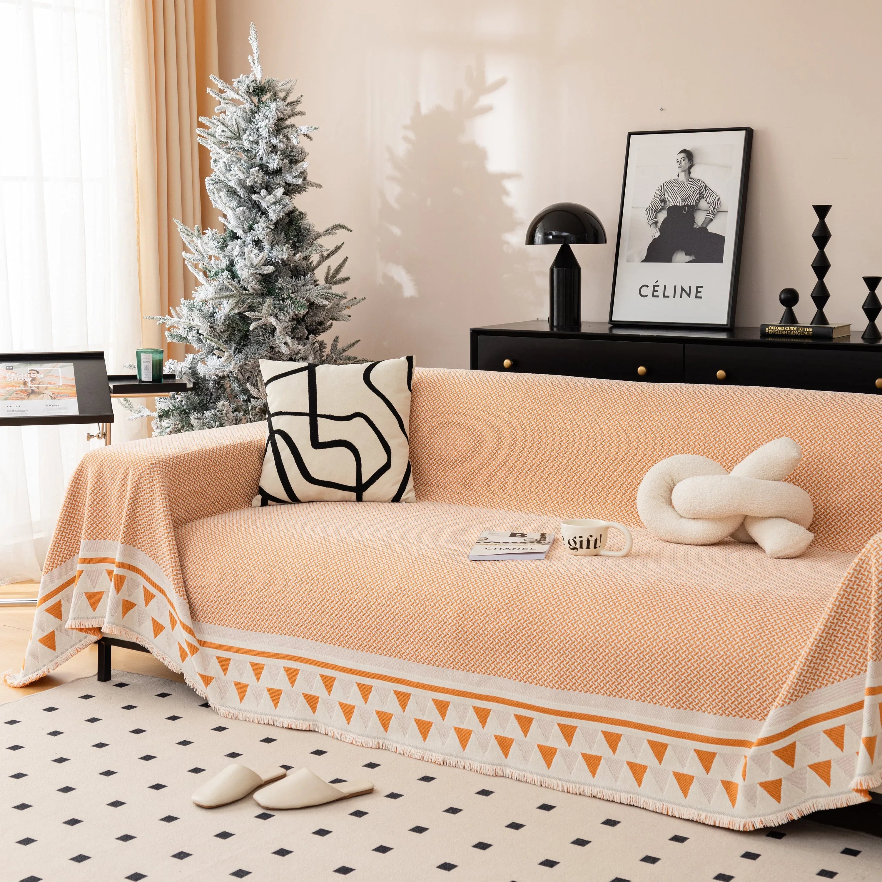 Chenille Jacquard Sofa Throw Blanket Cover Soft Polyester Weave Couch Throw Cover for Pets Dog Kids - TaroTextile