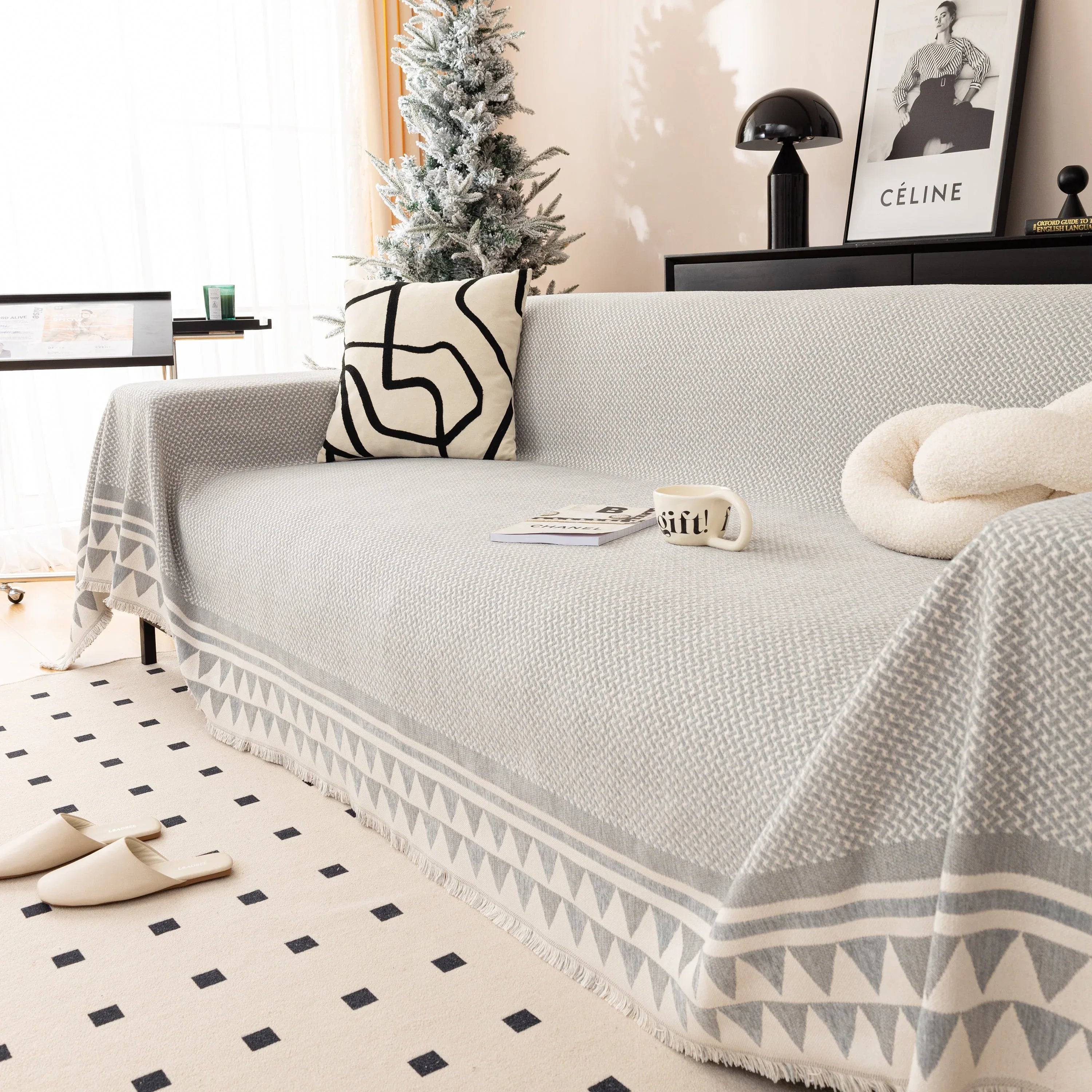 Chenille Jacquard Sofa Throw Blanket Cover Soft Polyester Weave Couch Throw Cover for Pets Dog Kids - TaroTextile