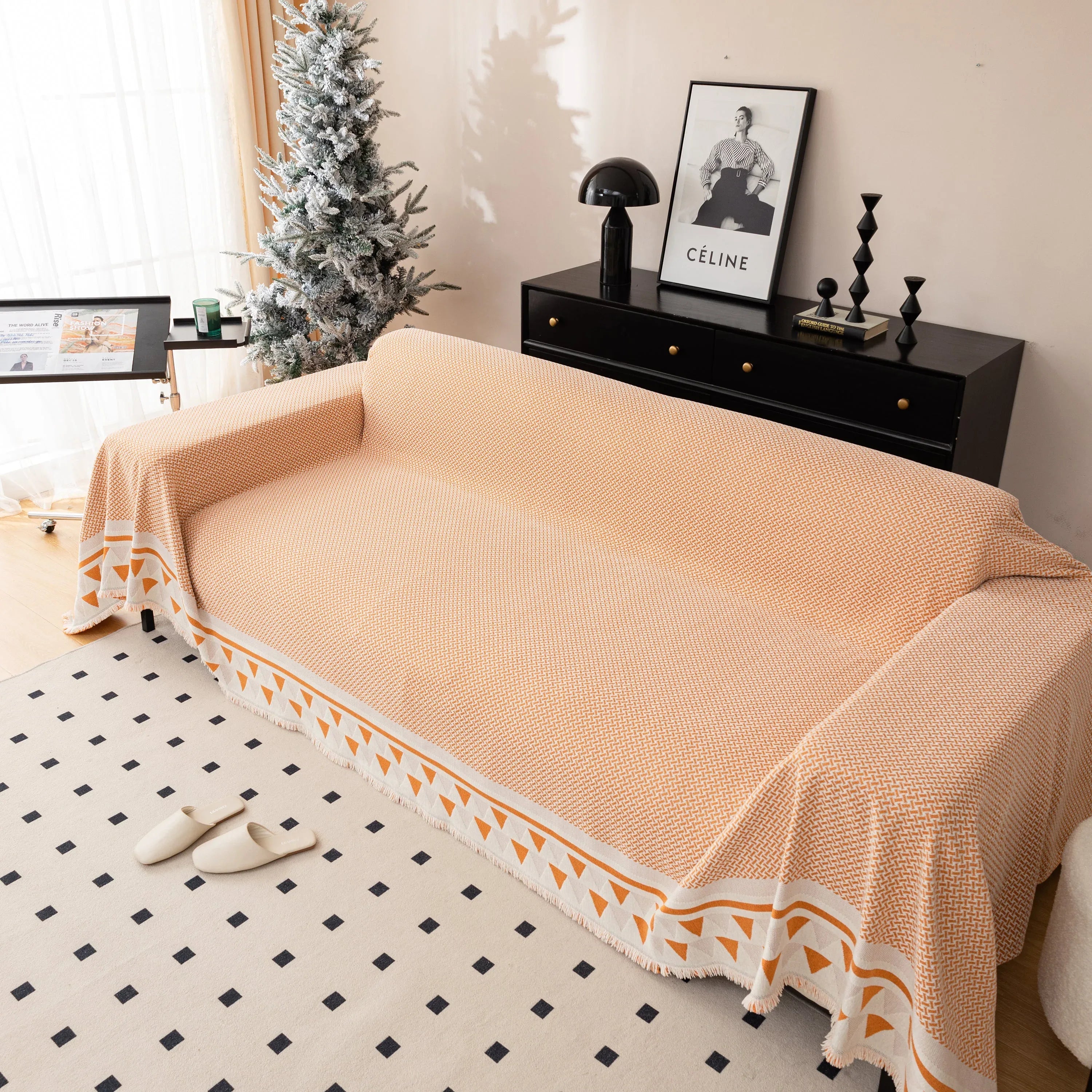 Chenille Jacquard Sofa Throw Blanket Cover Soft Polyester Weave Couch Throw Cover for Pets Dog Kids - TaroTextile