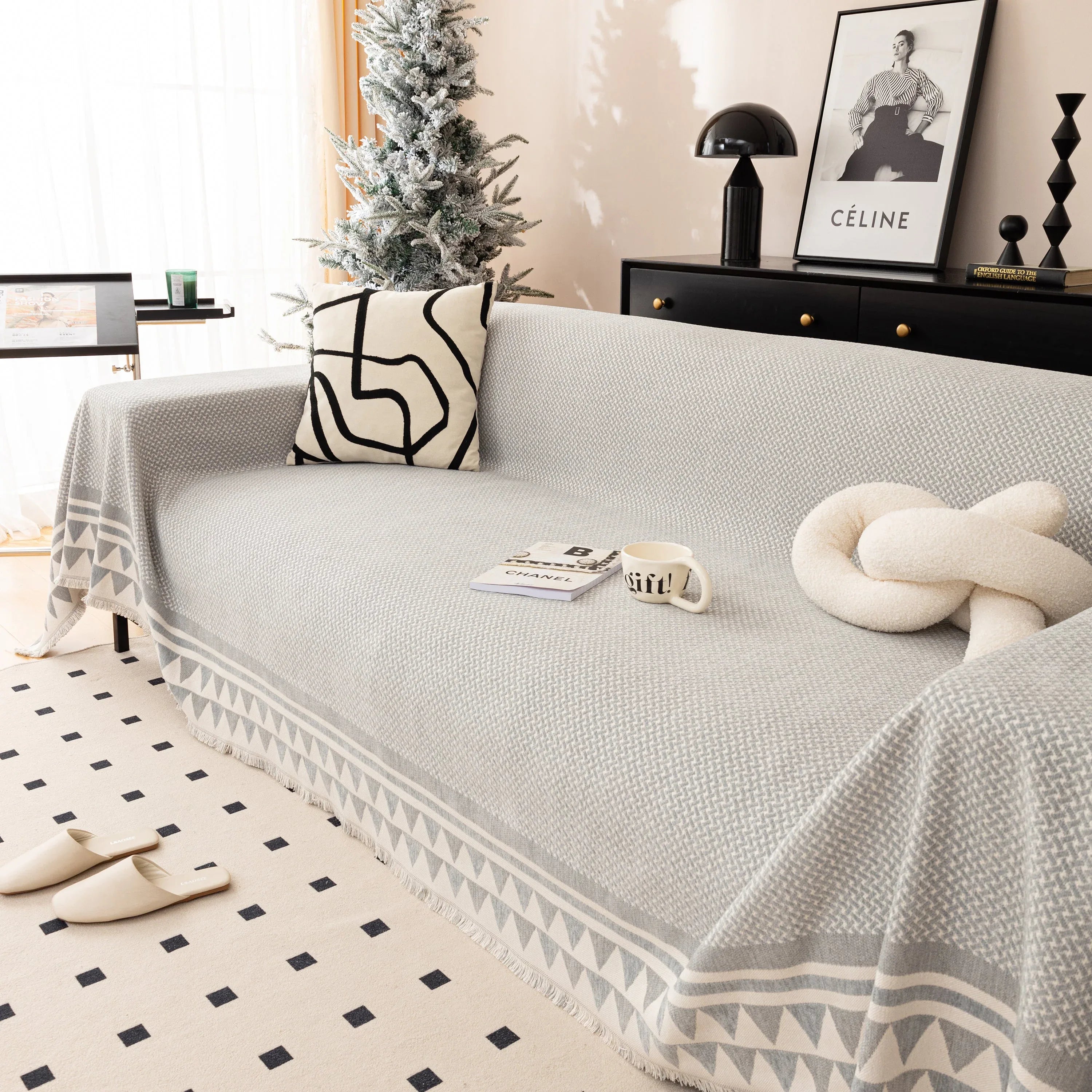 Chenille Jacquard Sofa Throw Blanket Cover Soft Polyester Weave Couch Throw Cover for Pets Dog Kids - TaroTextile