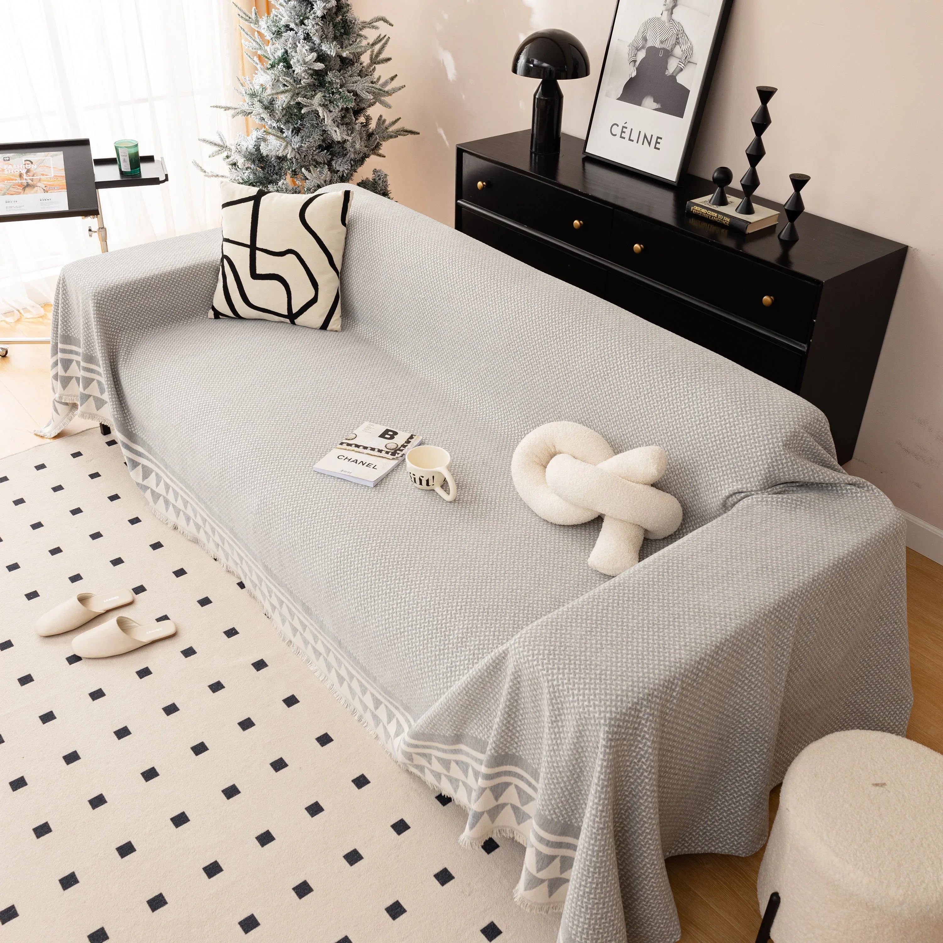 Chenille Jacquard Sofa Throw Blanket Cover Soft Polyester Weave Couch Throw Cover for Pets Dog Kids - TaroTextile