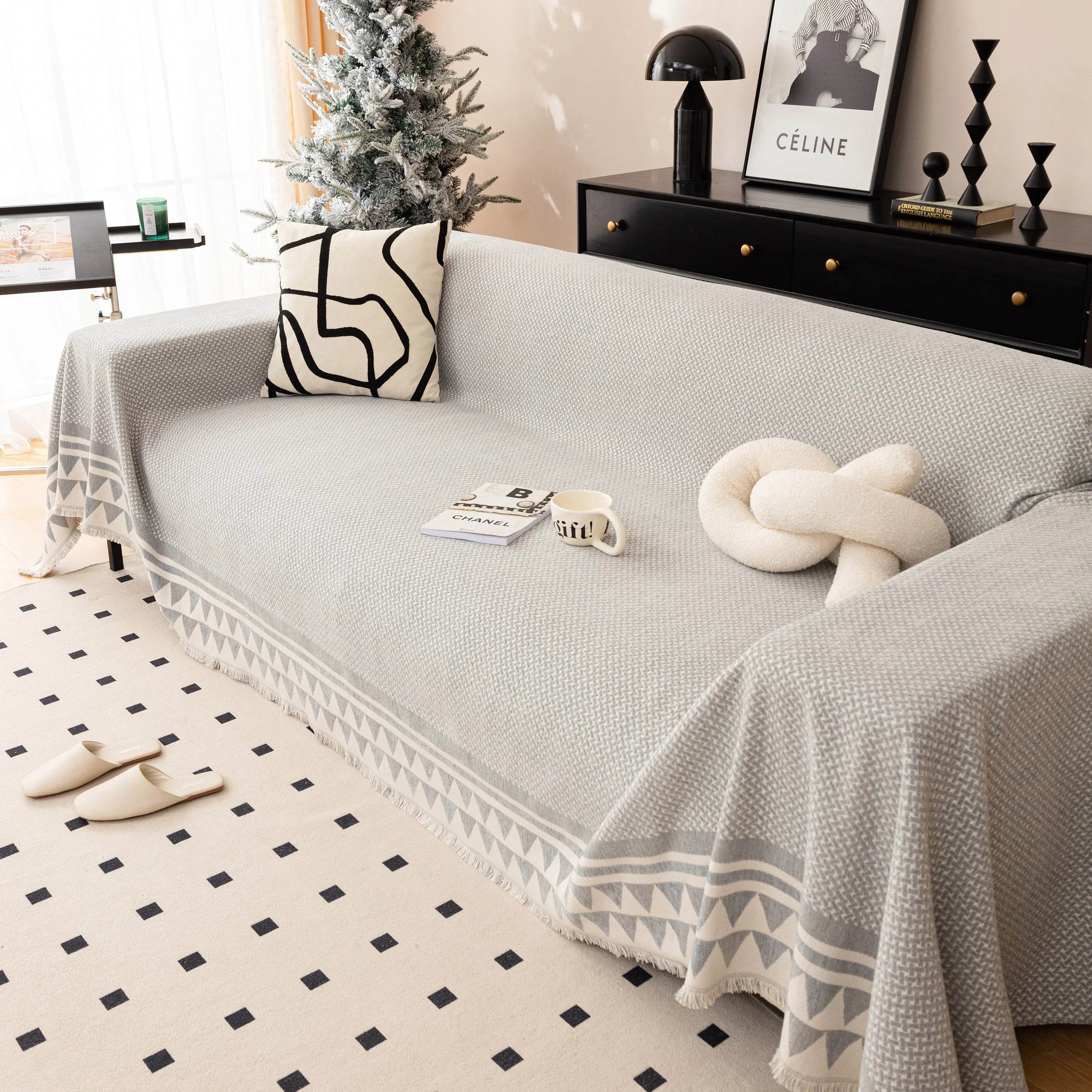 Chenille Jacquard Sofa Throw Blanket Cover Soft Polyester Weave Couch Throw Cover for Pets Dog Kids - TaroTextile