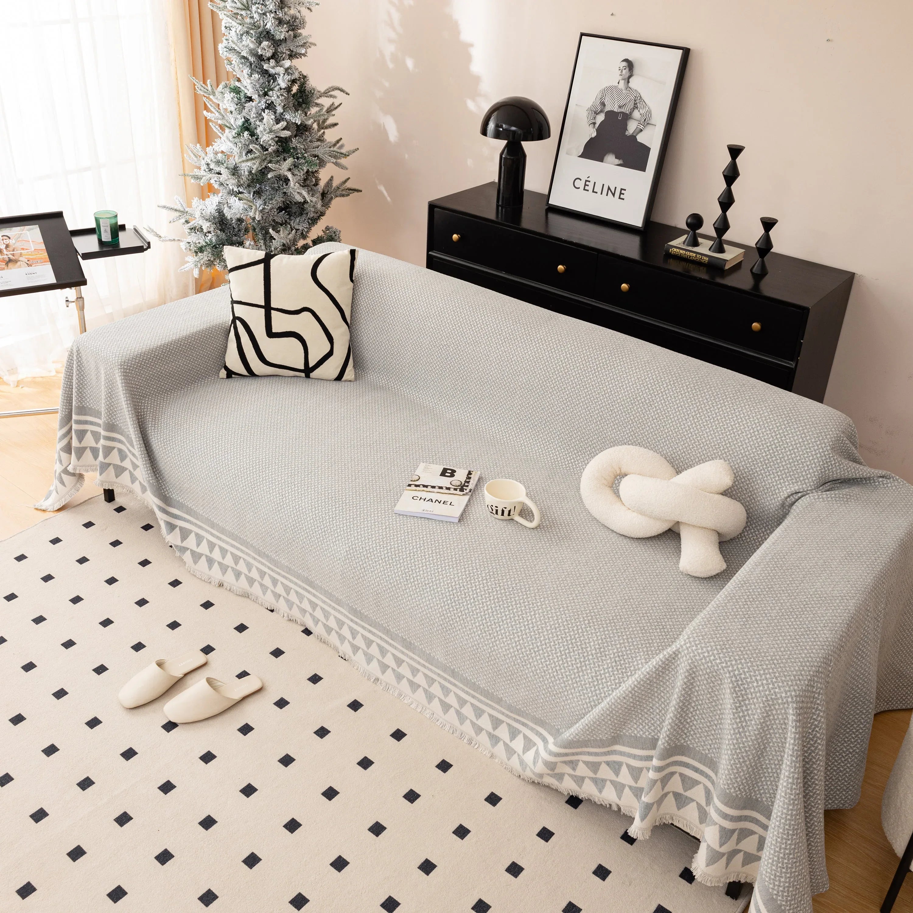 Chenille Jacquard Sofa Throw Blanket Cover Soft Polyester Weave Couch Throw Cover for Pets Dog Kids - TaroTextile