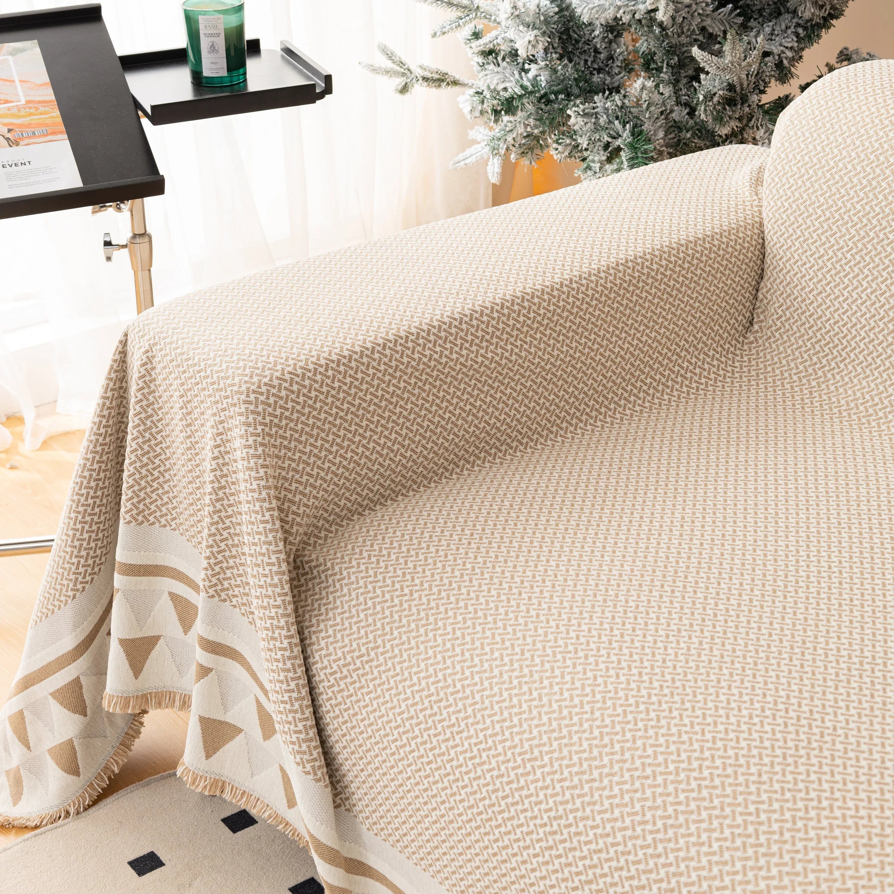 Chenille Jacquard Sofa Throw Blanket Cover Soft Polyester Weave Couch Throw Cover for Pets Dog Kids - TaroTextile