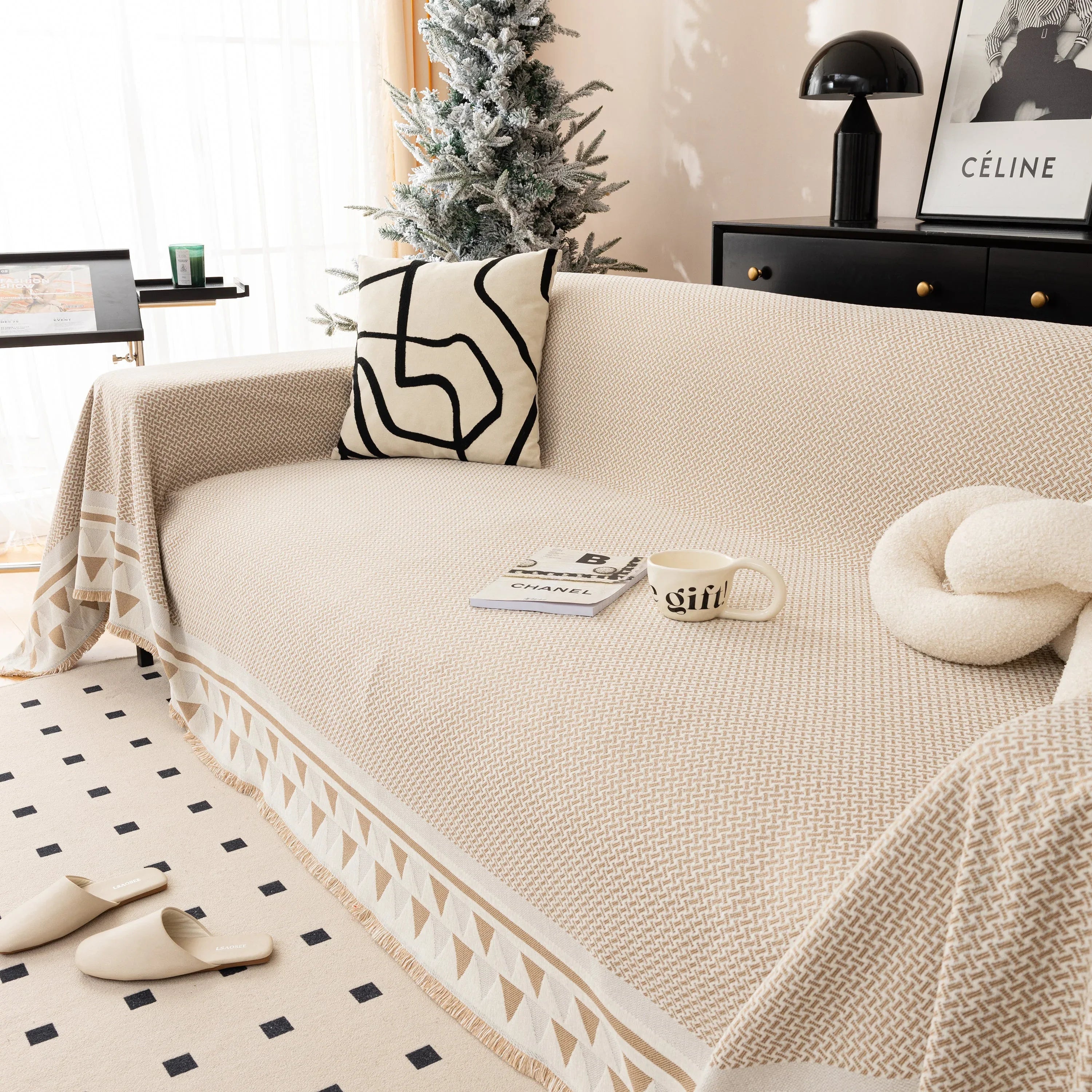 Chenille Jacquard Sofa Throw Blanket Cover Soft Polyester Weave Couch Throw Cover for Pets Dog Kids - TaroTextile