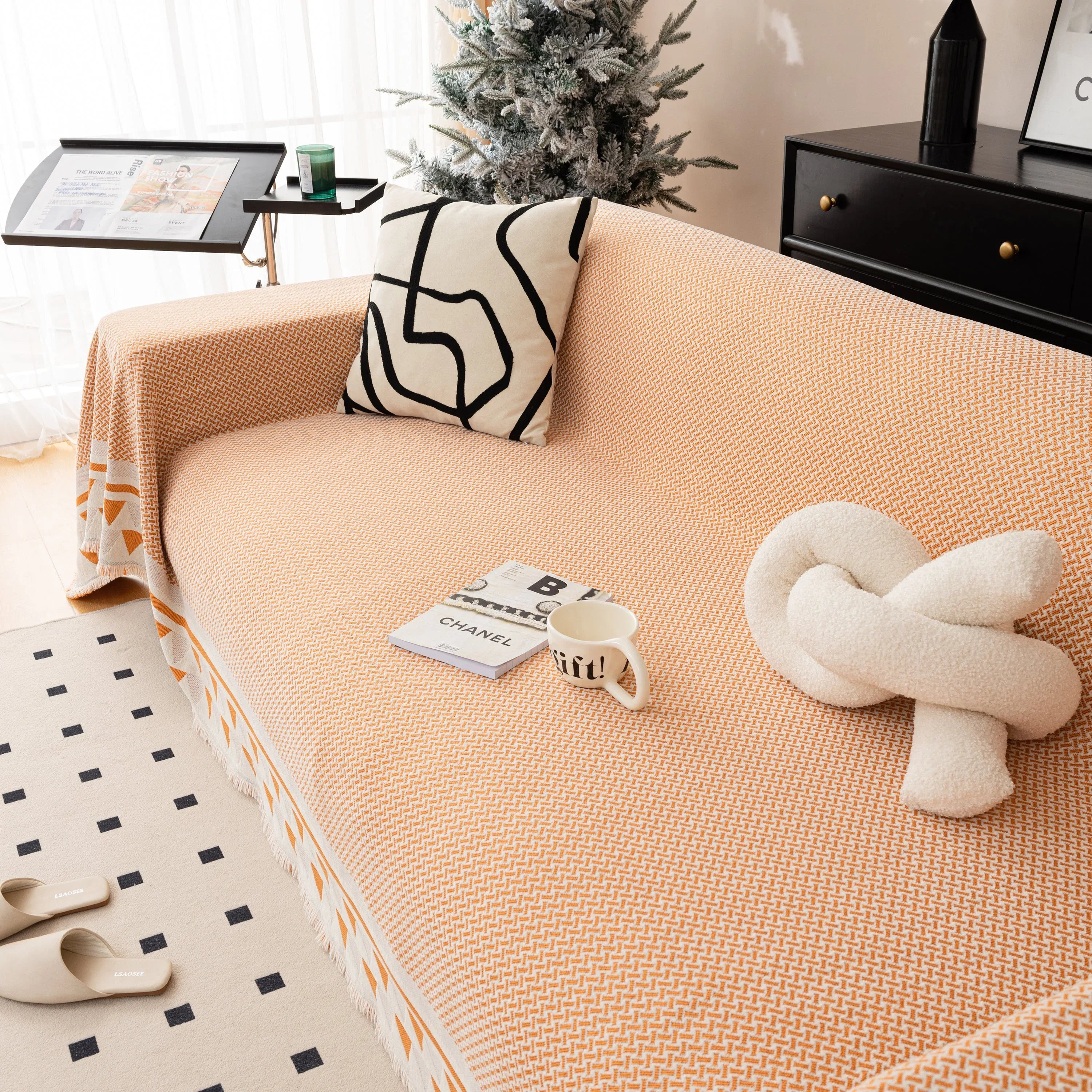 Chenille Jacquard Sofa Throw Blanket Cover Soft Polyester Weave Couch Throw Cover for Pets Dog Kids - TaroTextile