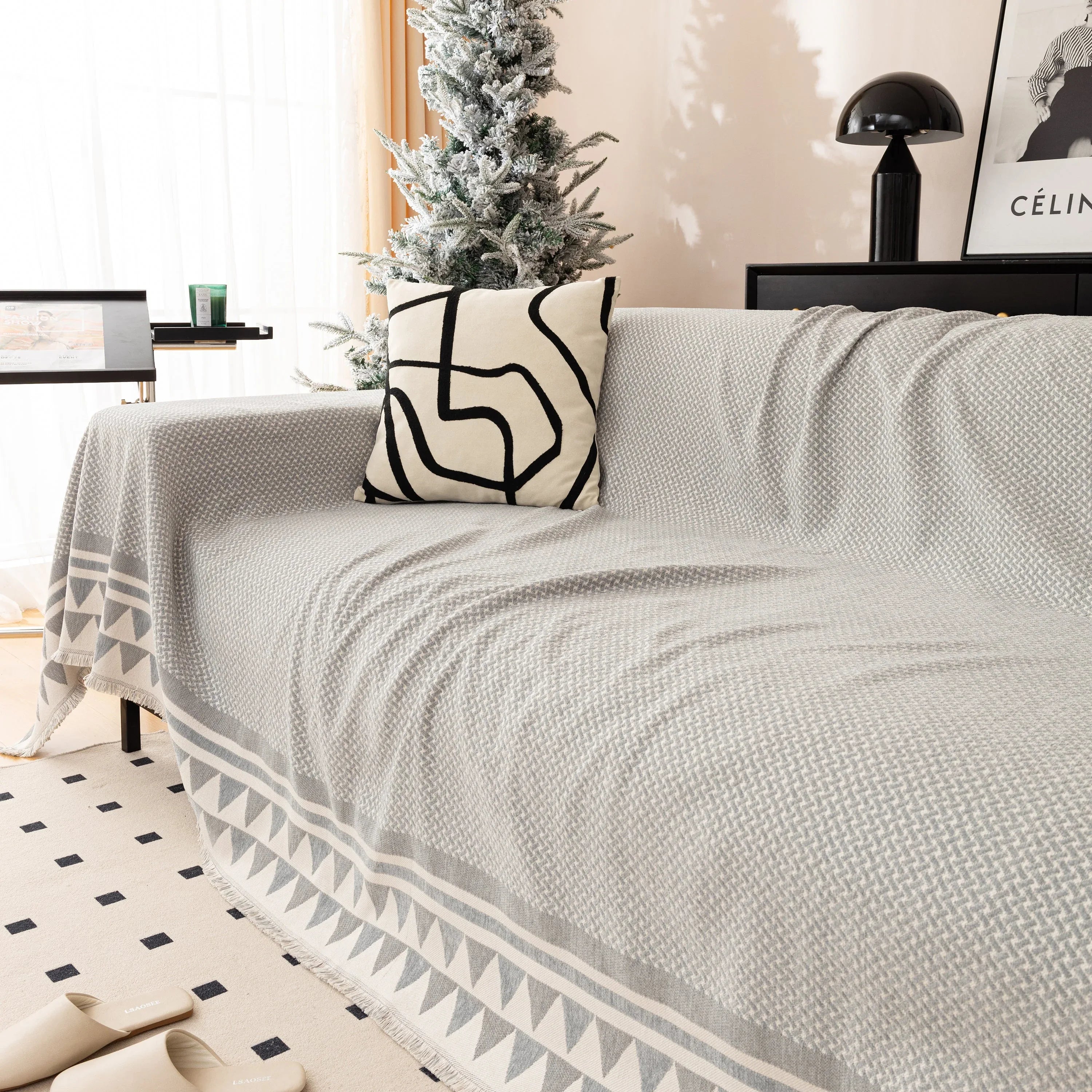 Chenille Jacquard Sofa Throw Blanket Cover Soft Polyester Weave Couch Throw Cover for Pets Dog Kids - TaroTextile