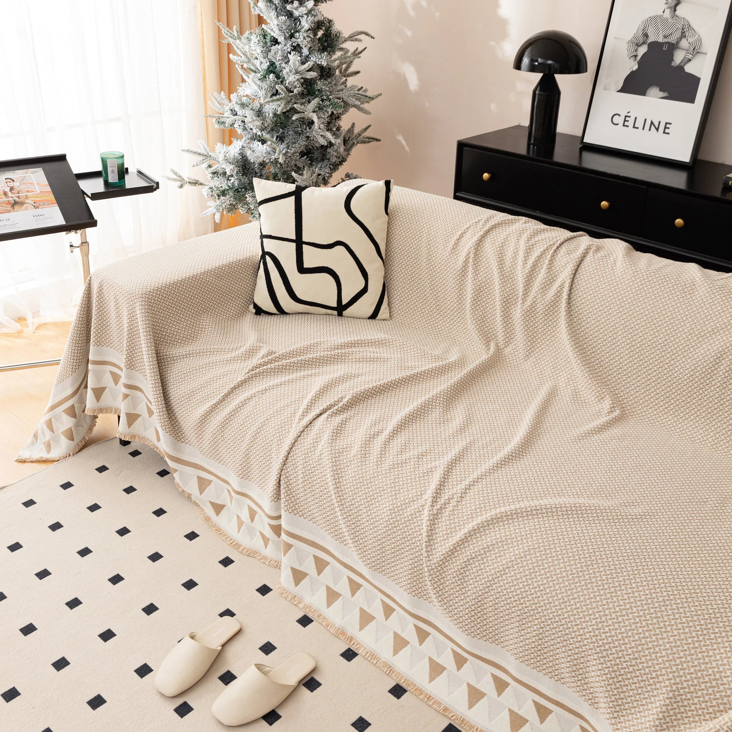 Chenille Jacquard Sofa Throw Blanket Cover Soft Polyester Weave Couch Throw Cover for Pets Dog Kids - TaroTextile