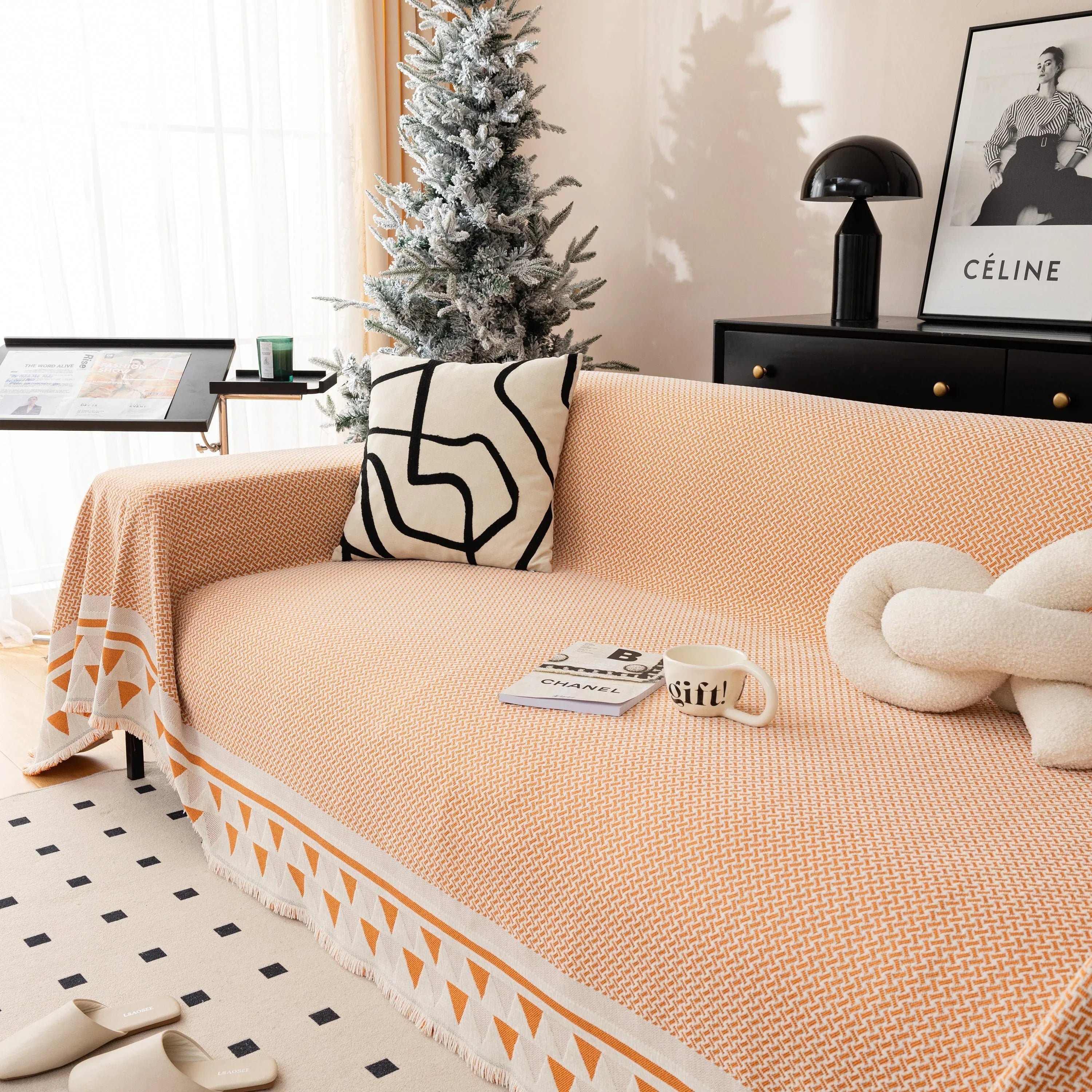 Chenille Jacquard Sofa Throw Blanket Cover Soft Polyester Weave Couch Throw Cover for Pets Dog Kids - TaroTextile